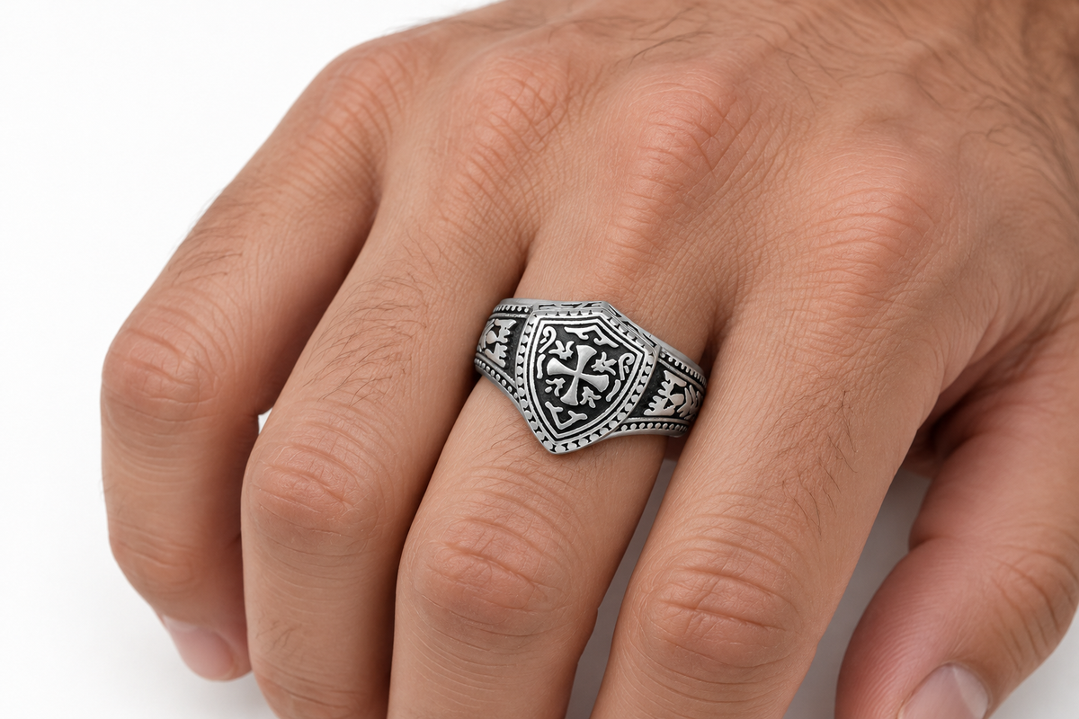 ANEL DARK FULL SINETE MEDIEVAL DESIGN ESCUDO CAVALEIRO TEMPLARIO