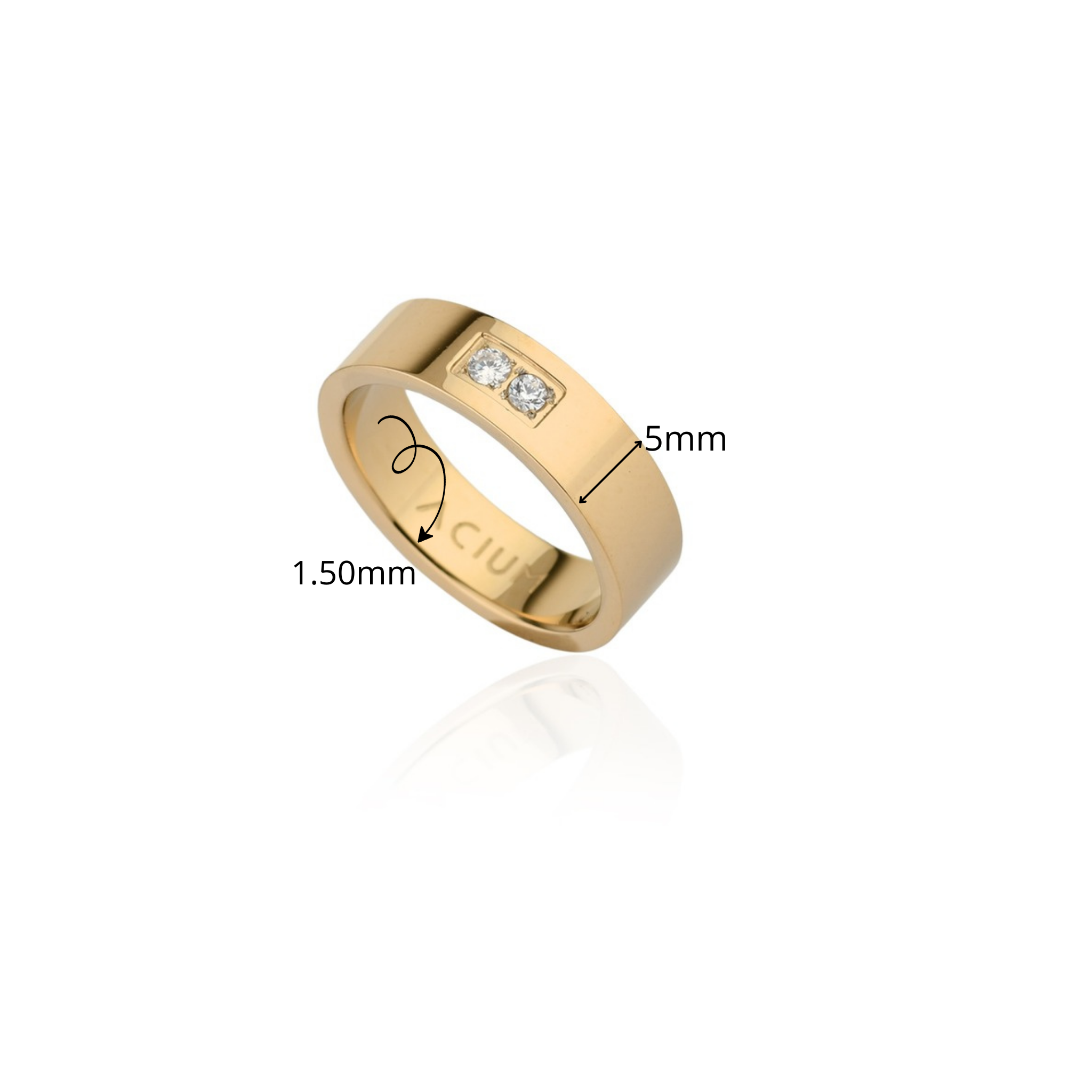 ALIANÇA BASIC OUI RETA 2 ZIRCÔNIAS AÇO BANHO DE OURO 5MM