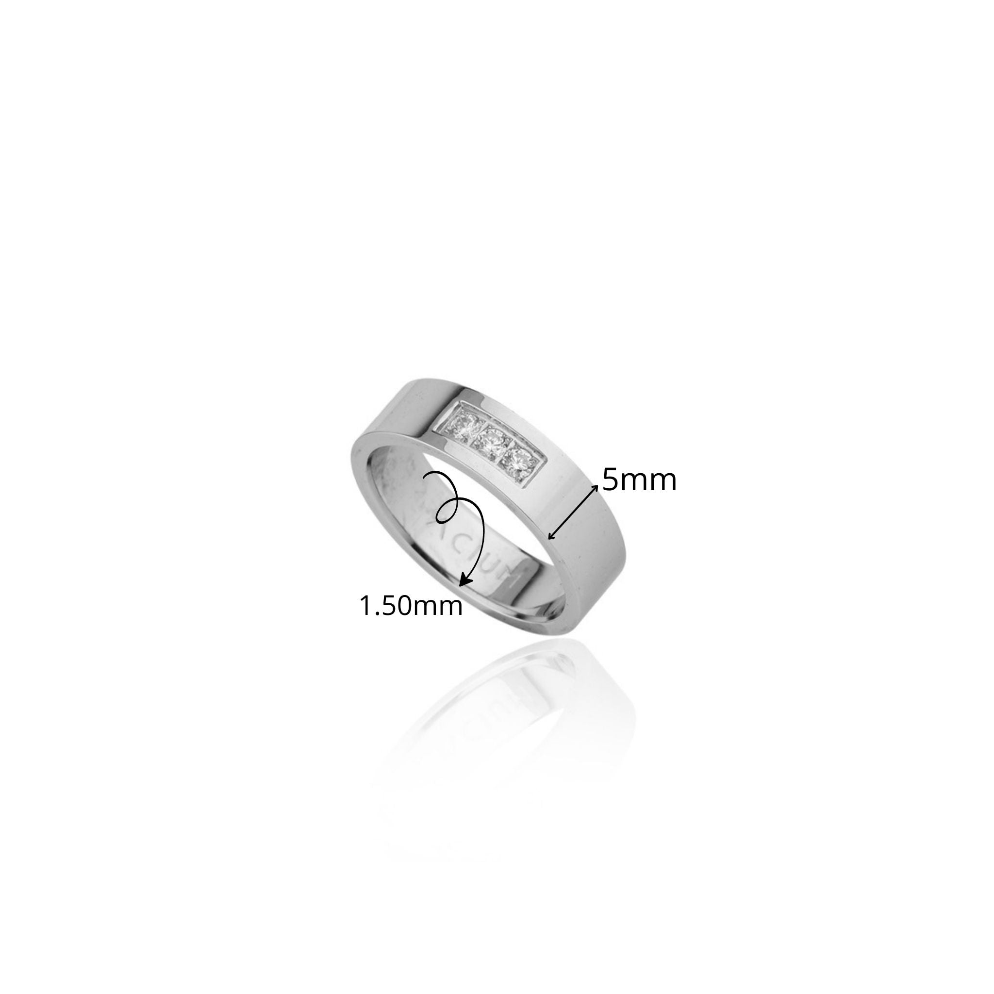 ALIANÇA BASIC OUI RETA 3 ZIRCÔNIAS AÇO POLIDO 5MM
