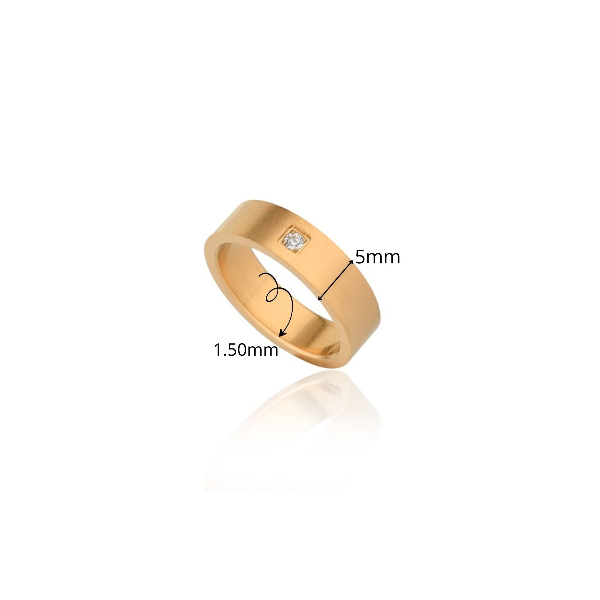ALIANÇA BASIC OUI RETA 1 ZIRCÔNIA AÇO ESCOVADO BANHO DE OURO 5MM