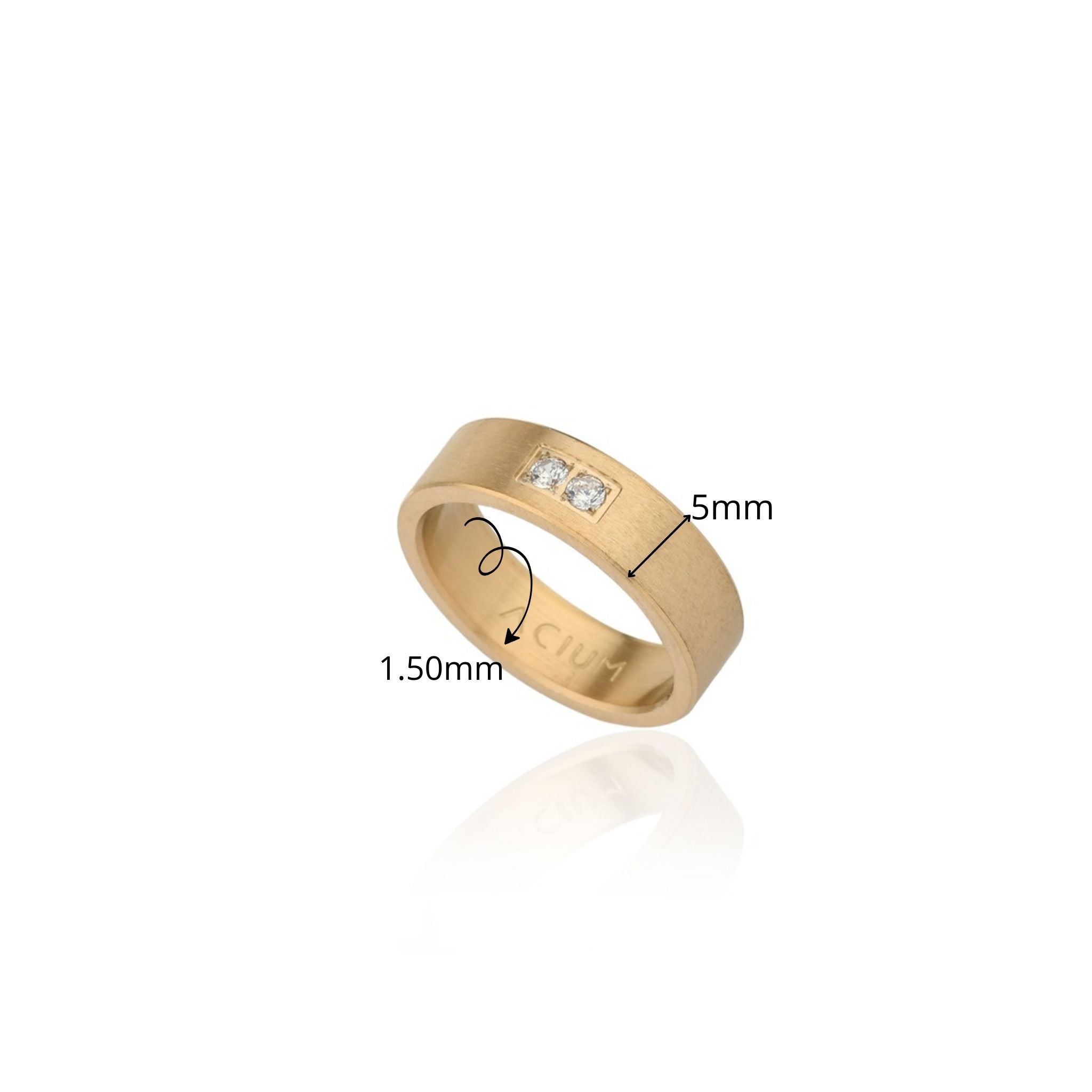 ALIANÇA BASIC OUI RETA 2 ZIRCÔNIAS AÇO ESCOVADO BANHO DE OURO 5MM