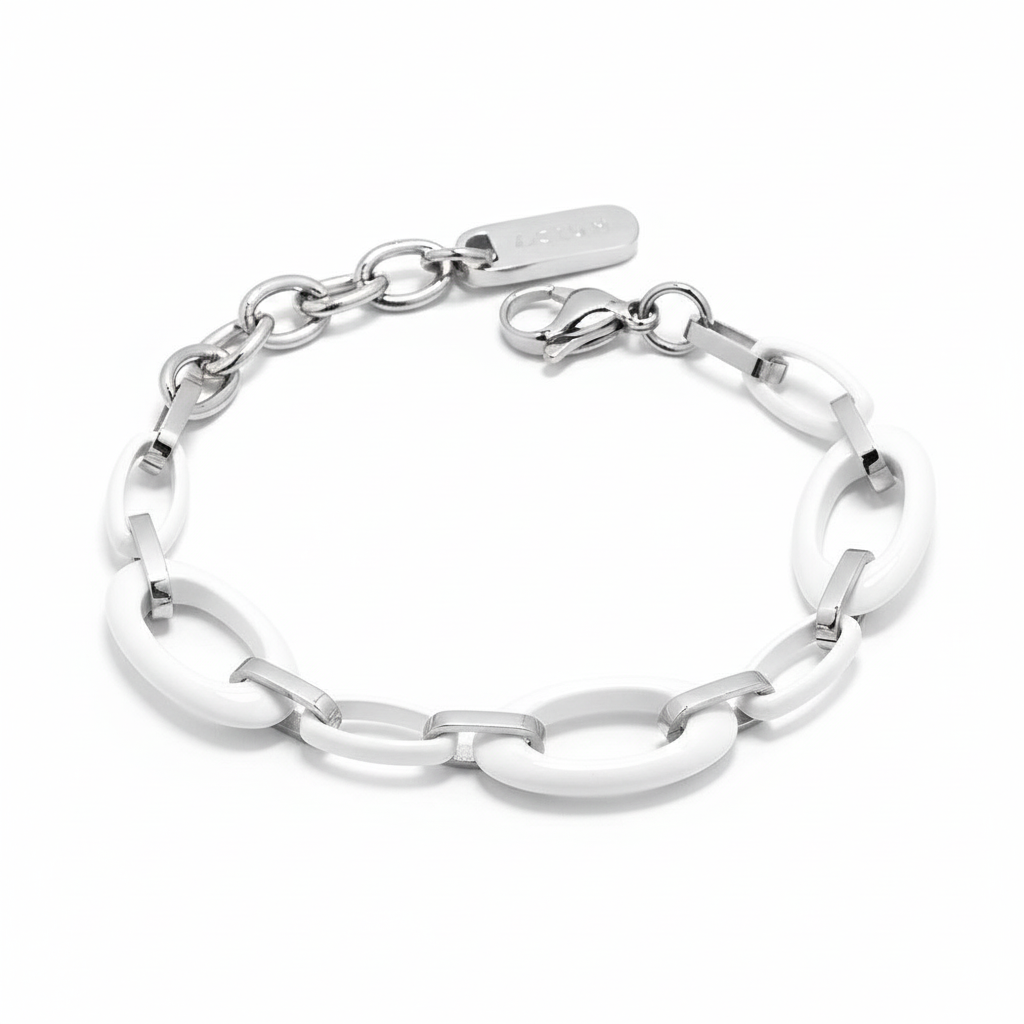 PULSEIRA CERÂMICA ELOS OVAIS FECHO LAGOSTA