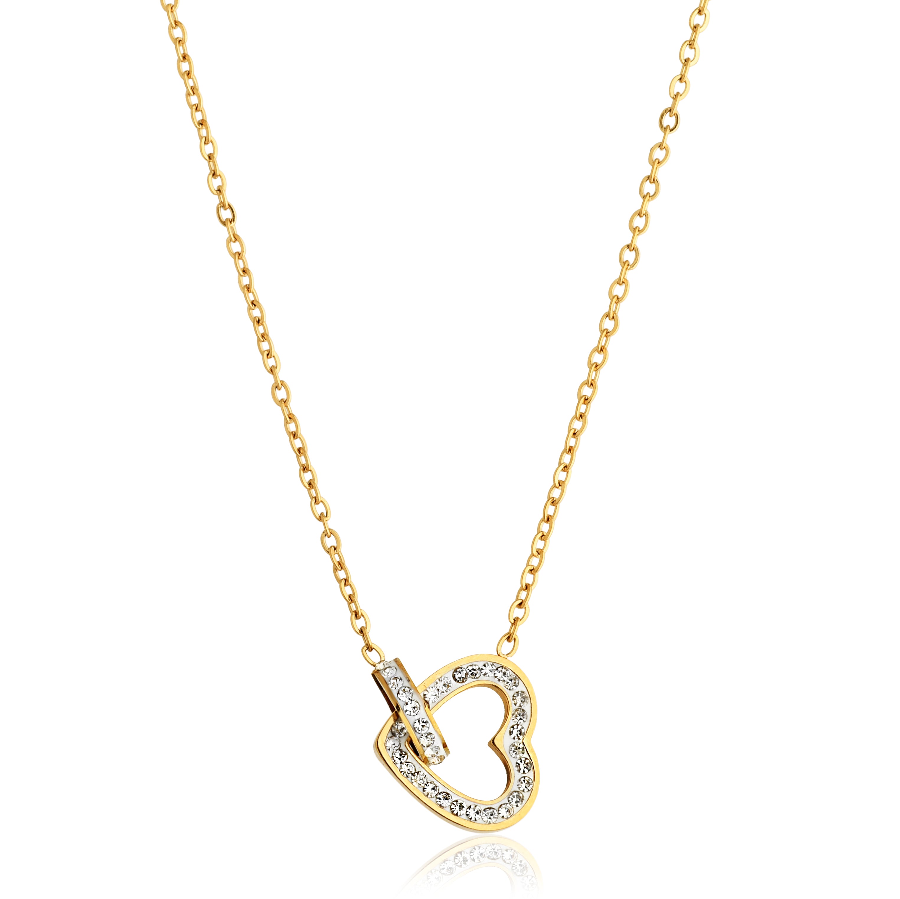 COLAR GLOW CORRENTE CADEADA 1,5MM PENDENTE CORAÇÃO VAZADO COM CRISTAIS