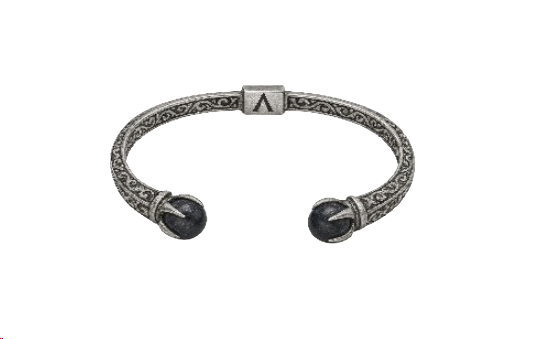 BRACELETE DARK ORNAMENTAL GARRAS COM PEDRA PRETA