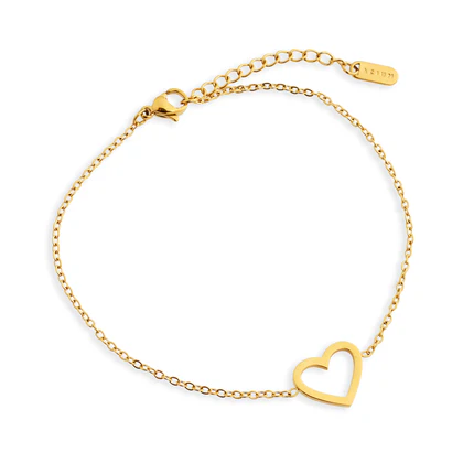 PULSEIRA CASUAL CADEADA 3MM PINGENTE CORAÇÃO VAZADO ALONGADOR