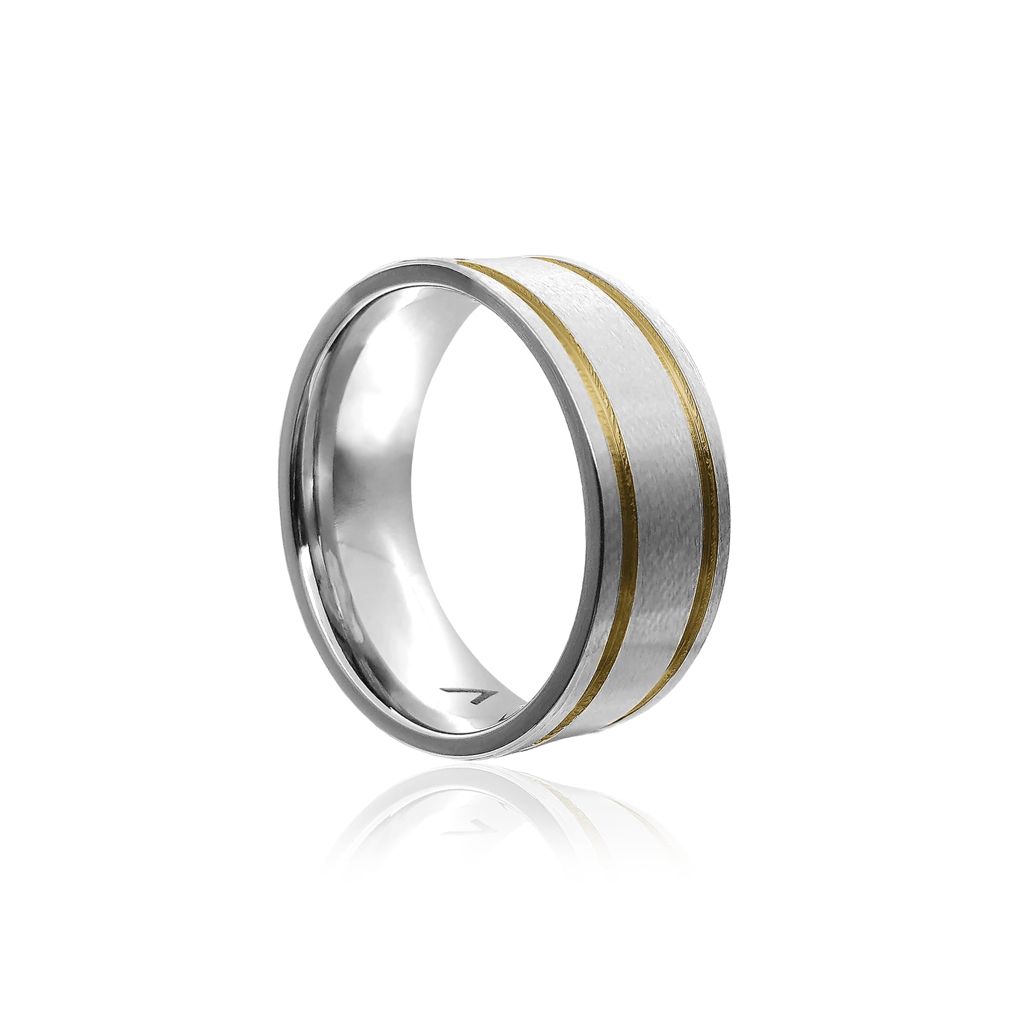 ALIANÇA BASIC RETA COM DUPLO FILETE DOURADO AÇO ESCOVADO 8MM