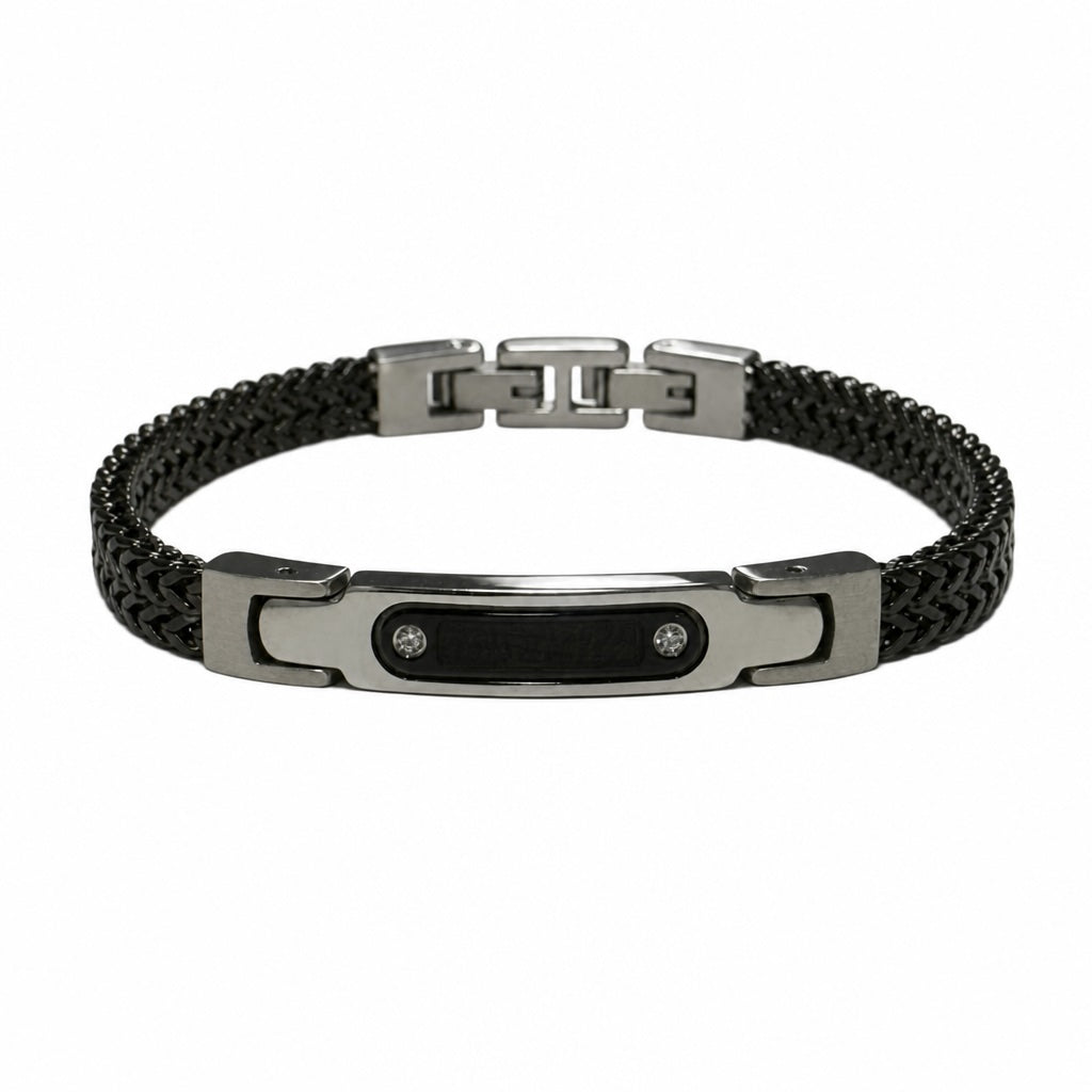 PULSEIRA PRIME TRAMA ESCAMAS PLACA CENTRAL COM 2 ZIRCÔNIAS FECHO DUPLO