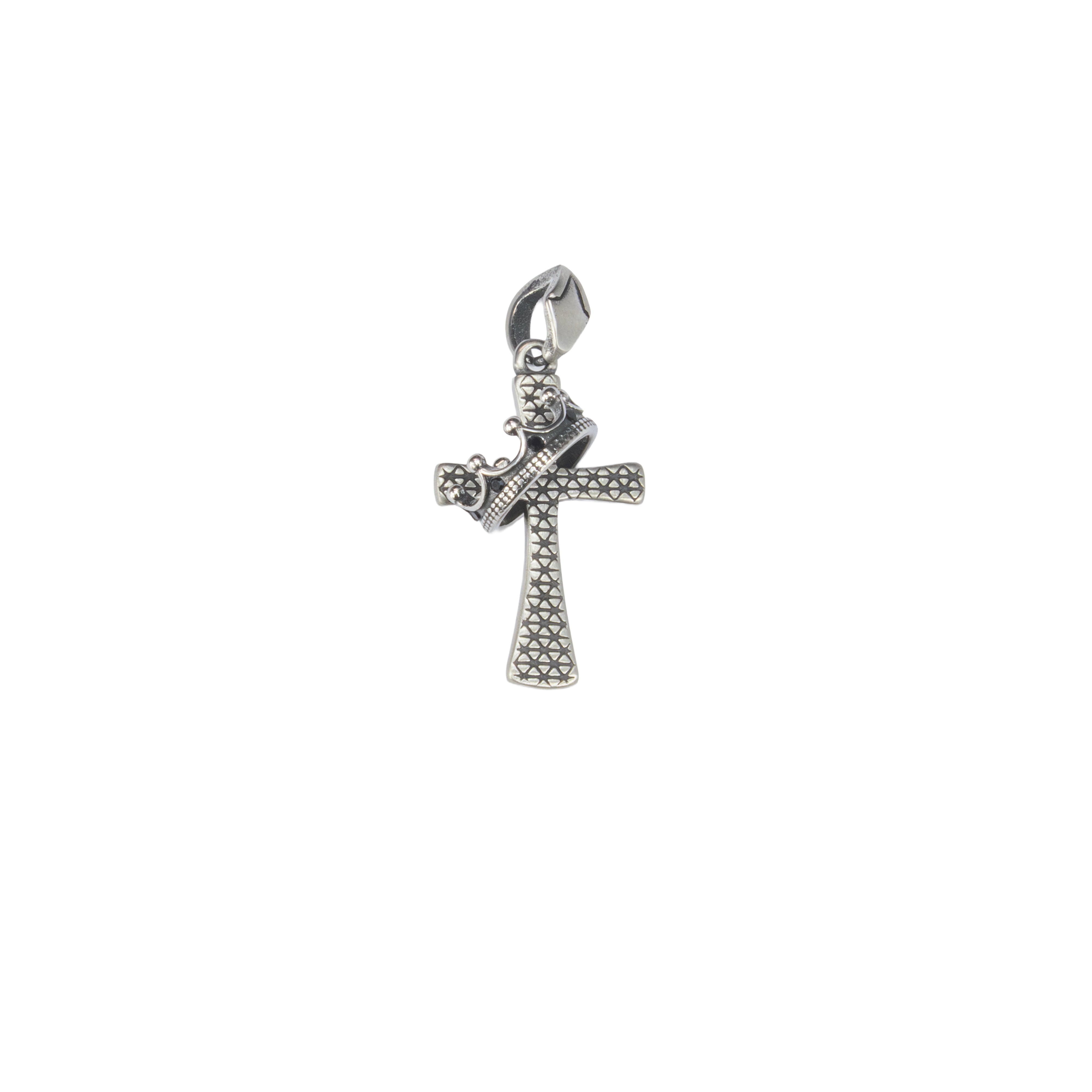 PINGENTE DARK CRUZ TEXTURIZADA COROA COM MICROS ZIRCÔNIAS PRETAS ENTRELAÇADA