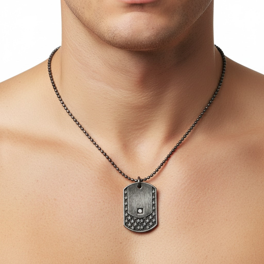 COLAR PRIME CORRENTE  VENEZIANA MEIA CANA 2MM PINGENTE 2 PLACAS COM TEXTURAS