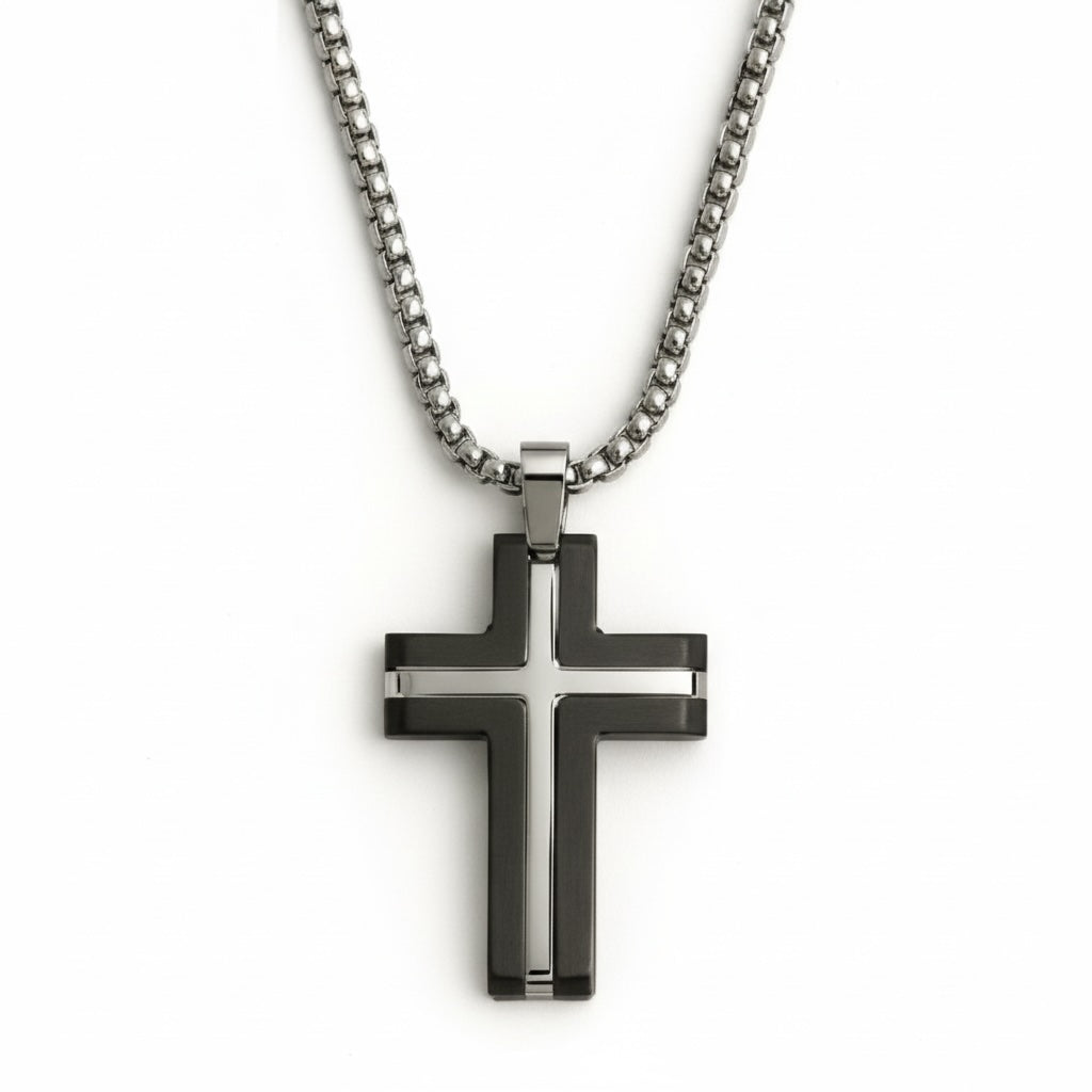 COLAR PRIME CORRENTE VENEZIANA MEIA CANA 2MM PINGENTE CRUZ BLACK COM FRISO