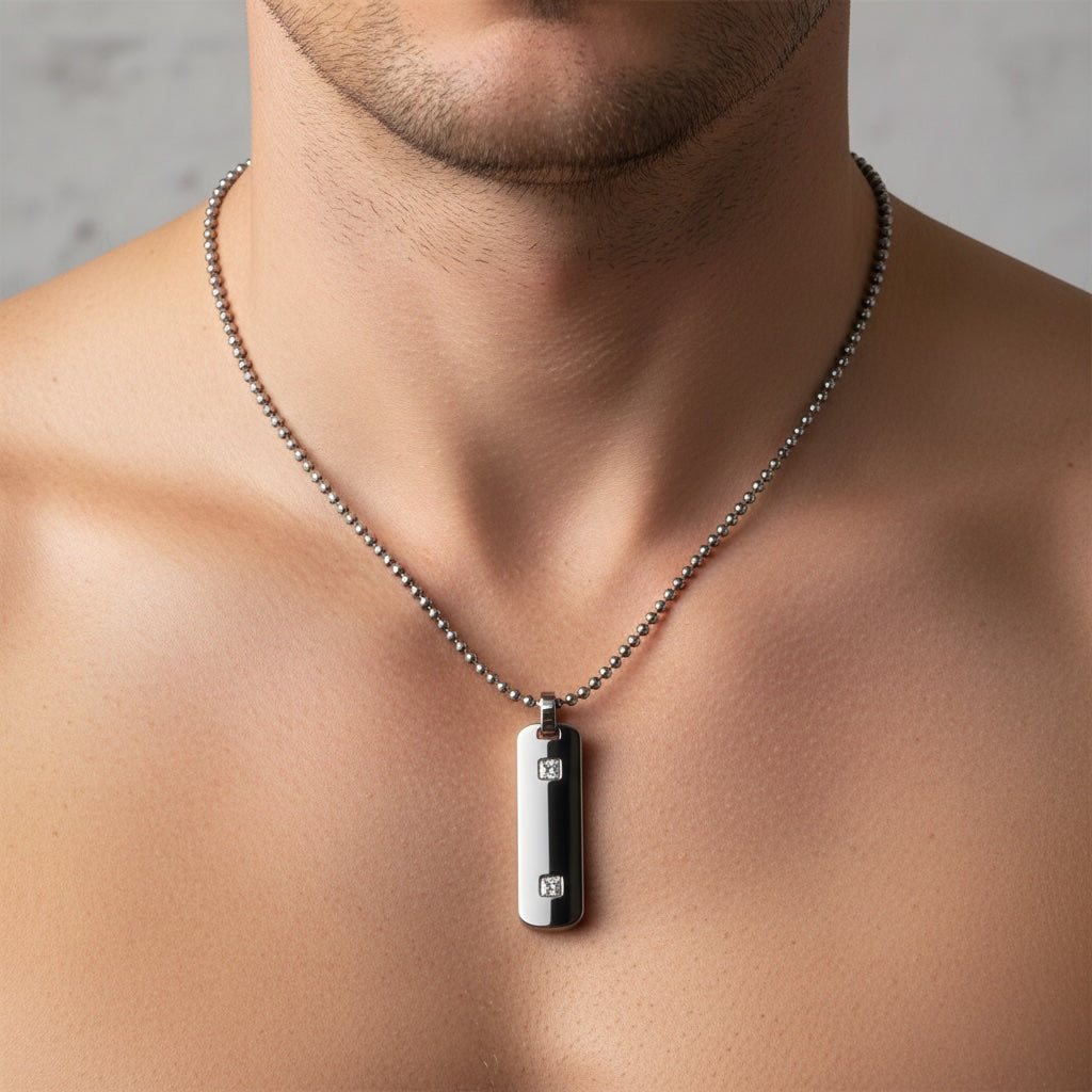 COLAR PRIME CORRCOLAR PRIME CORRENTE VENEZIANA MEIA CANA 2MM PINGENTE PLACA RETANGULAR 2 ZIRCONIAS