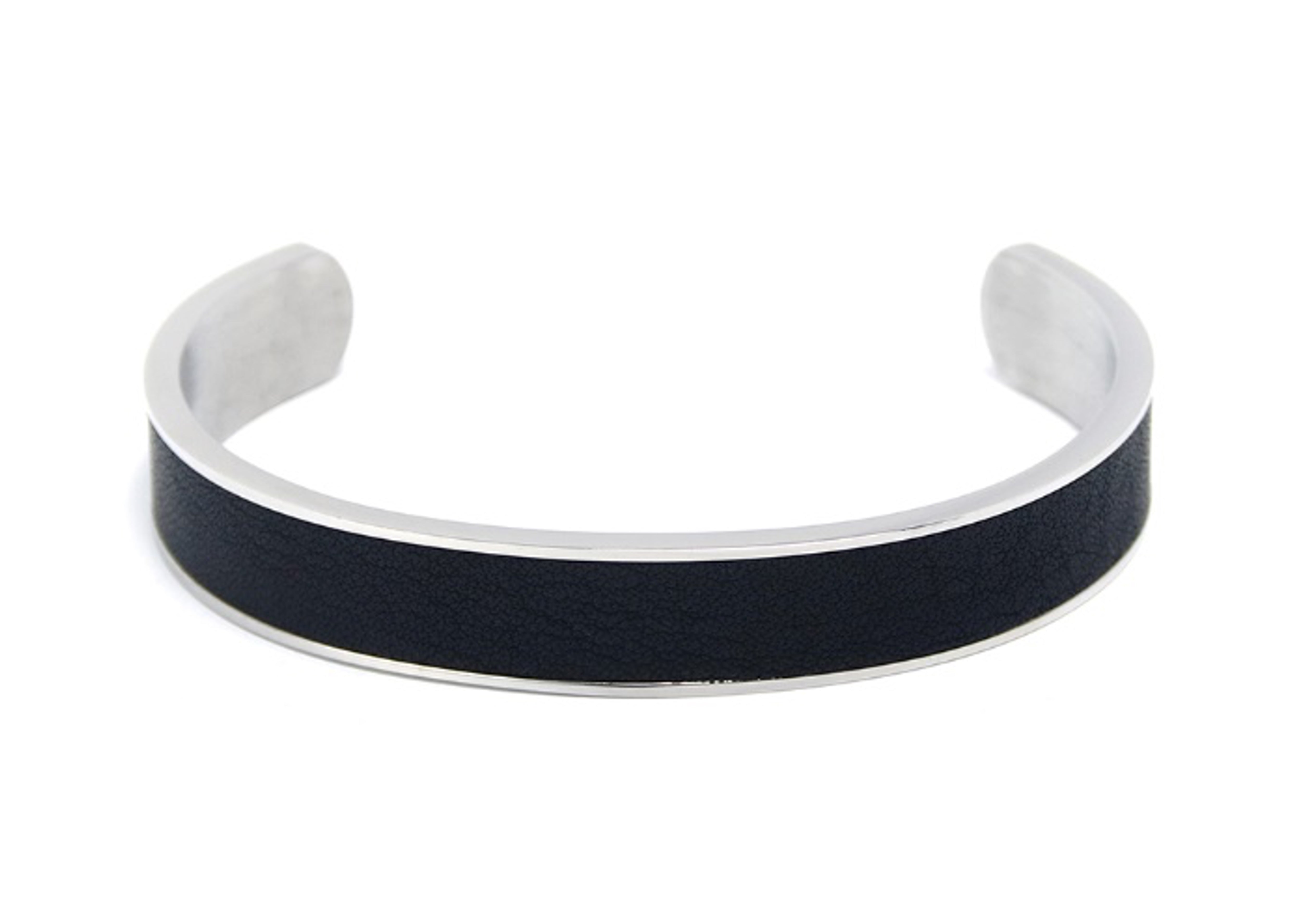 BRACELETE CUFF LISO COURO PRETO 10MM