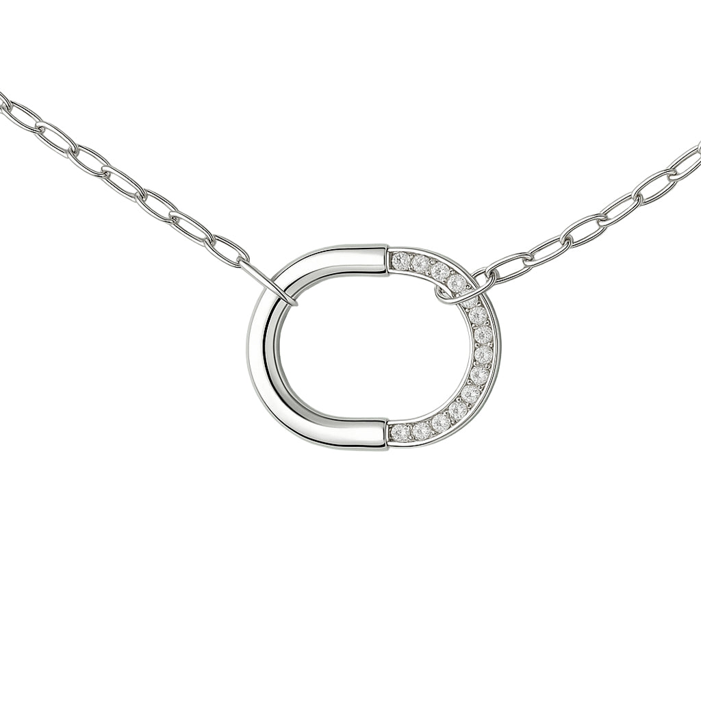 COLAR POP CADEADA PENDENTE CÍRCULO OVALADO COM MICROS ZIRCÔNIAS