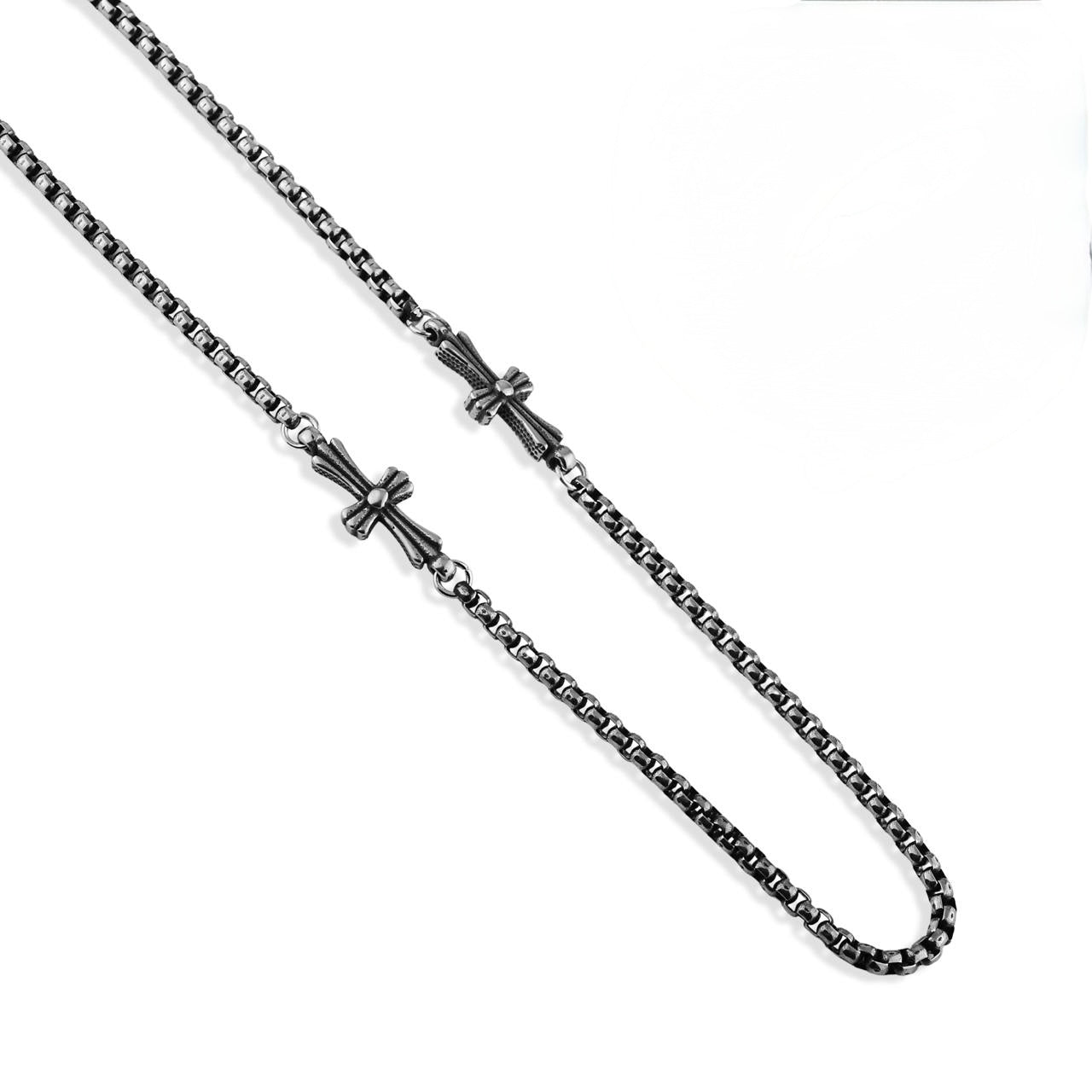 COLAR PRIME VENEZIANA MEIA CANA 2MM PENDENTES CRUZ DE MALTA AÇO OLD BLACK FECHO LAGOSTA