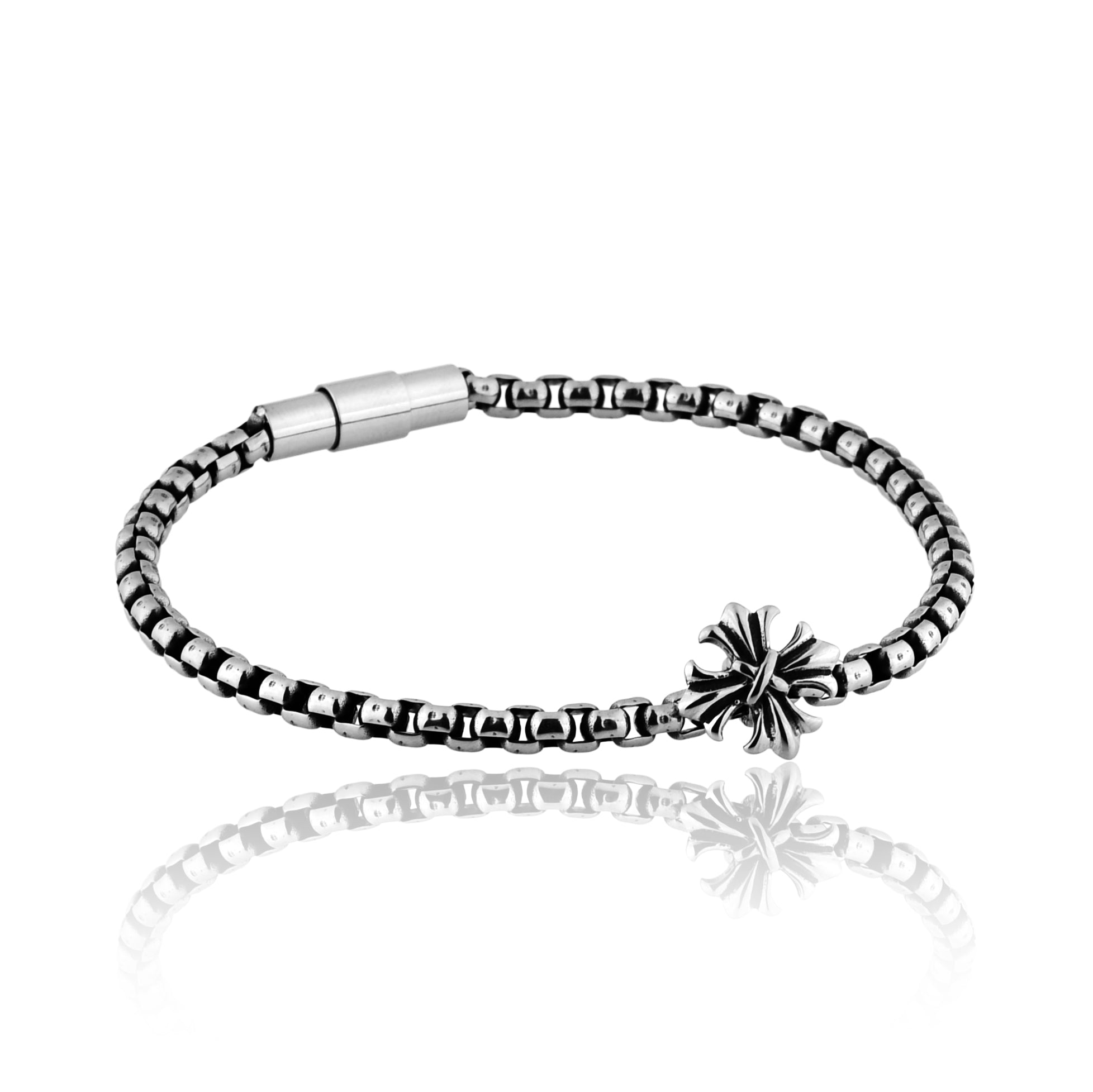 PULSEIRA PRIME VENEZIANA MEIA CANA 4MM PENDENTE CRUZ DE MALTA FECHO CILINDRICO MAGNÉTICO