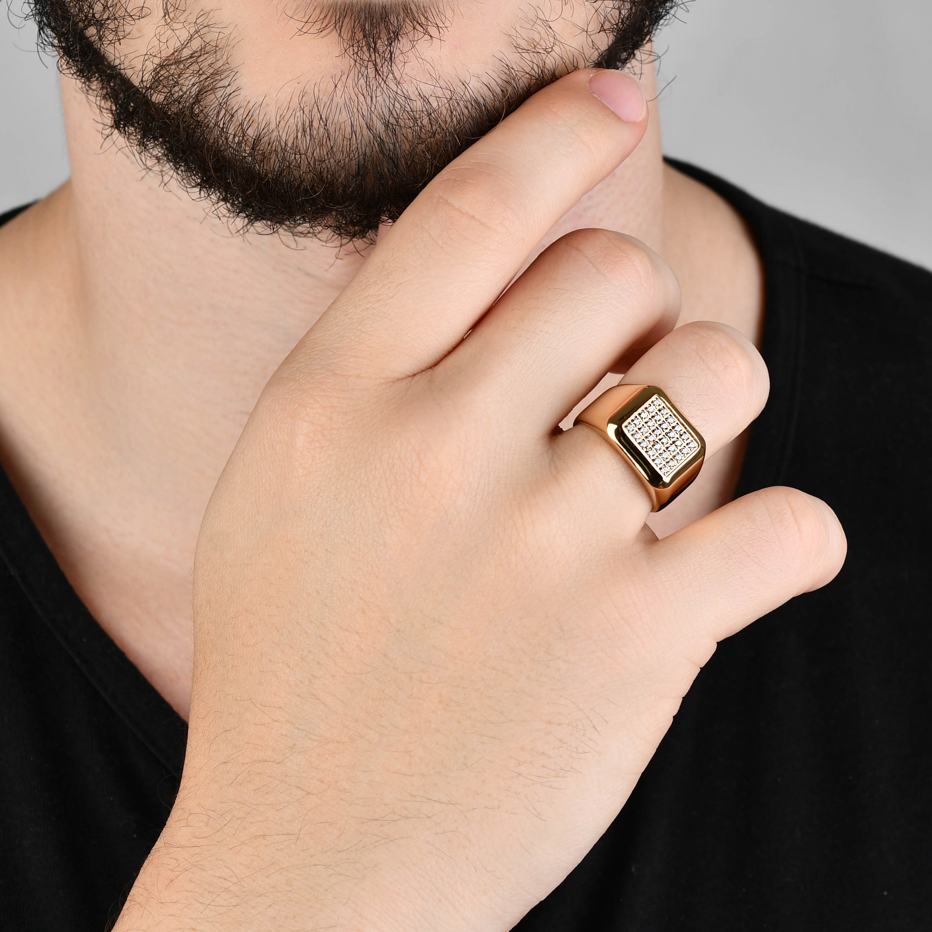 ANEL PRIME SINETE QUADRADO CHANFRADO COM ZIRCÔNIAS