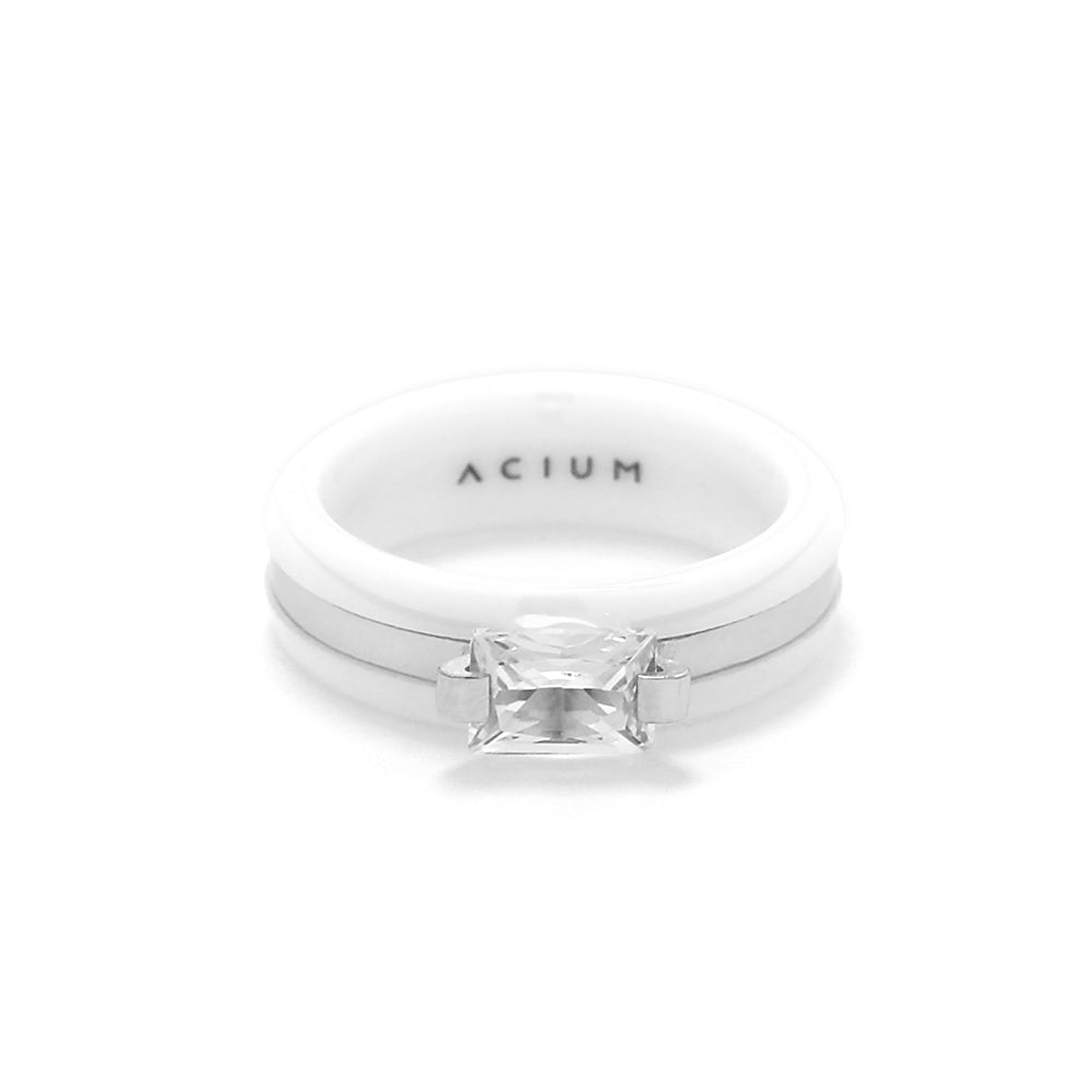 ANEL CERAMICA BRANCA ZIRCÔNIA BAGUETE