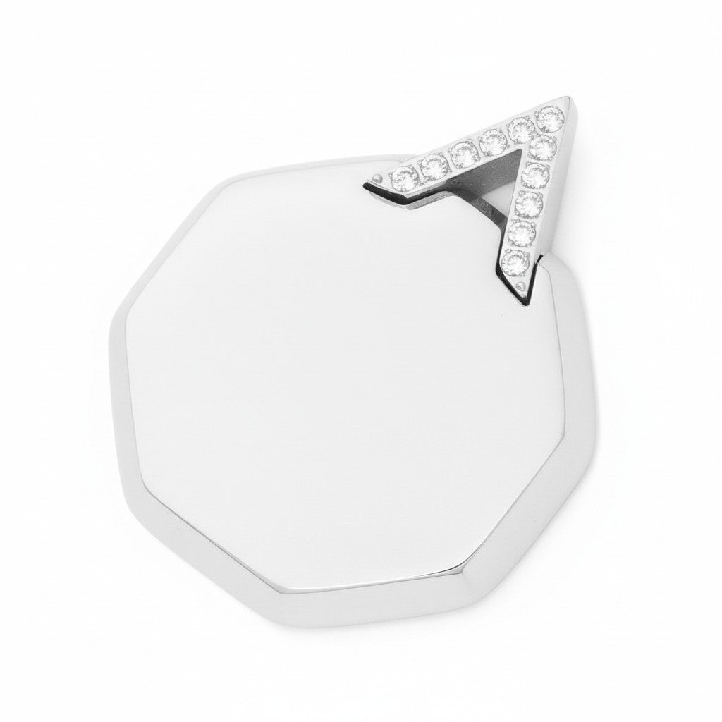 PINGENTE PERSONALIZAÇÃO ACIUM OCTAVADO E LOGO COM ZIRCÔNIAS