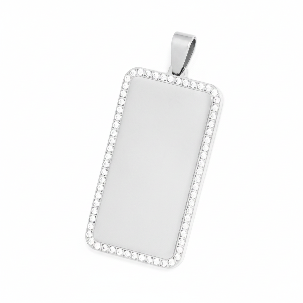 PINGENTE BASIC PERSONALIZAÇÃO RETANGULAR CRAVEJADO COM ZIRCÔNIAS 3MM