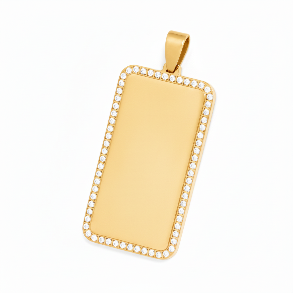 PINGENTE BASIC PERSONALIZAÇÃO RETANGULAR CRAVEJADO COM ZIRCÔNIAS 3MM