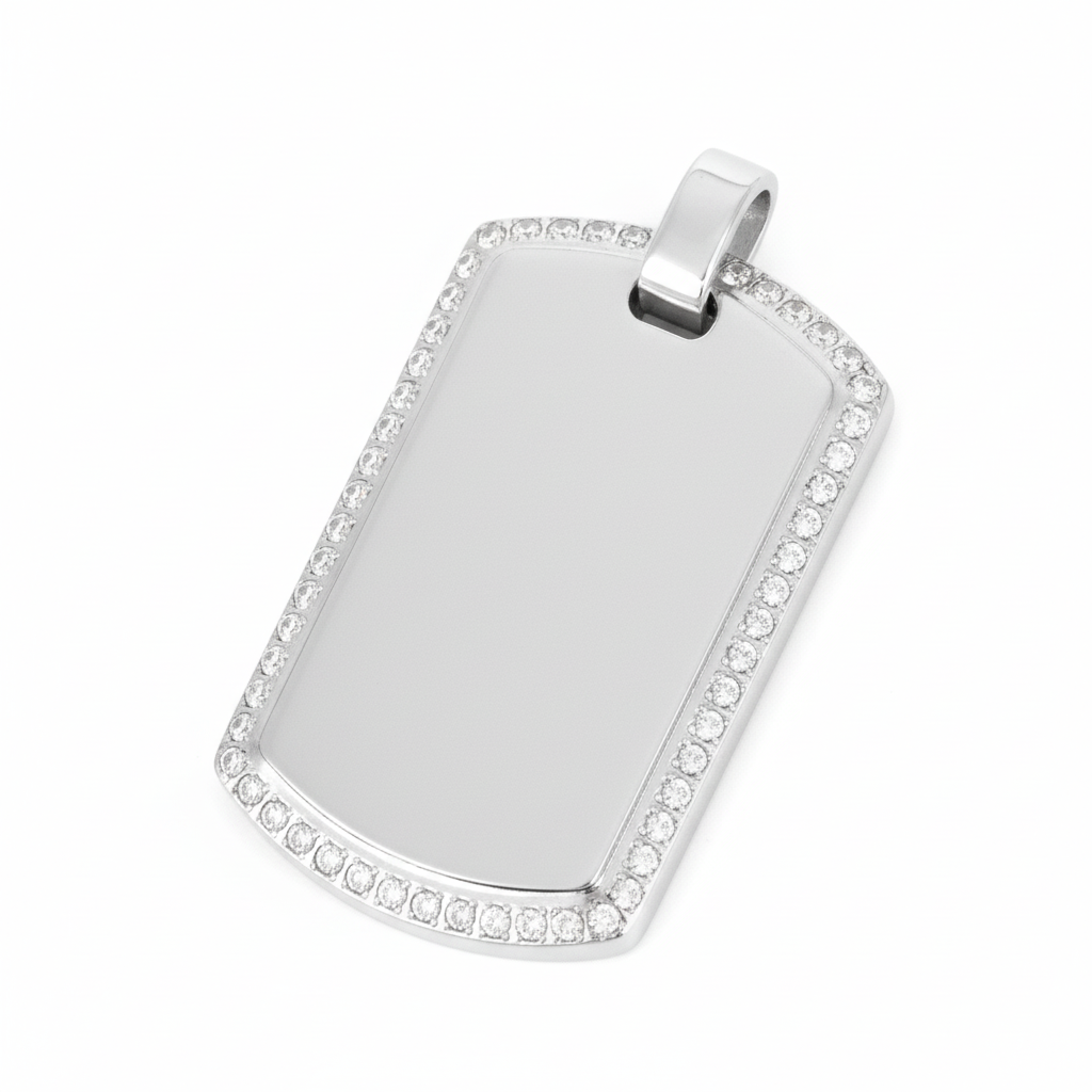 PINGENTE BASIC PERSONALIZAÇÃO RETANGULAR ARREDONDADO CRAVEJADO