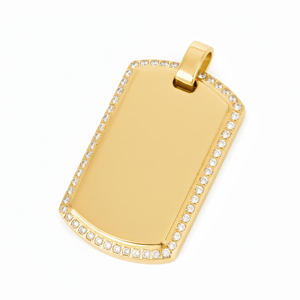 PINGENTE BASIC PERSONALIZAÇÃO RETANGULAR ARREDONDADO CRAVEJADO