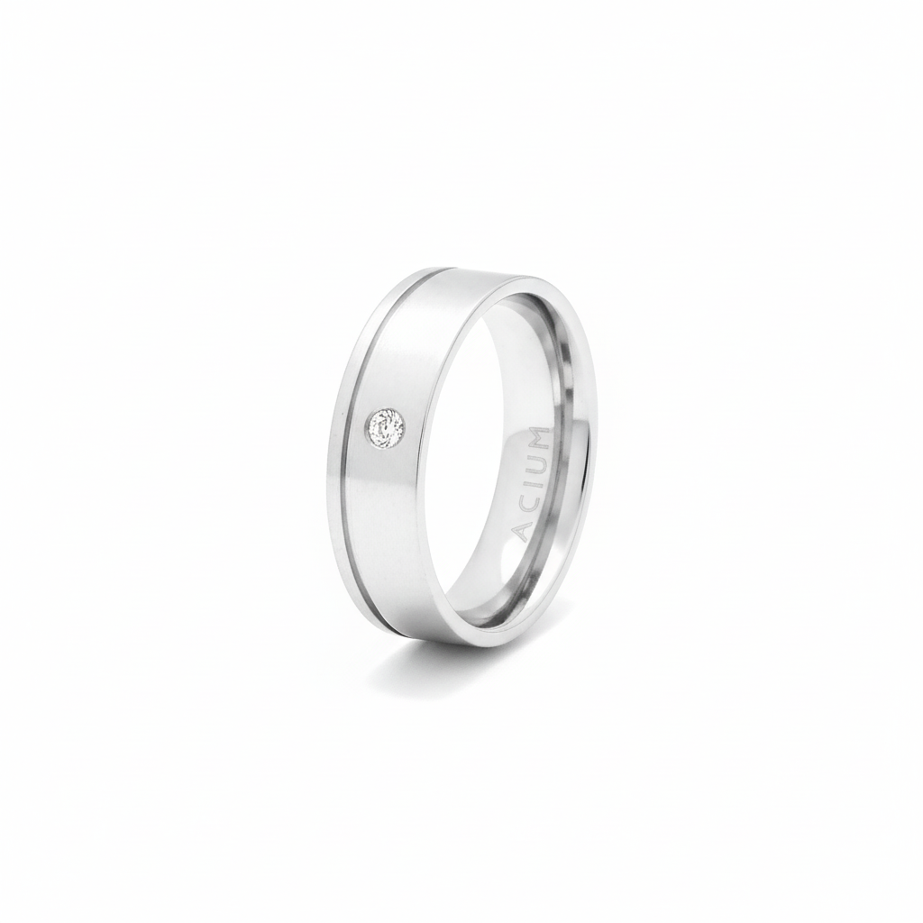 ALIANÇA BASIC RETA COM FRISO LATERAL 6MM COM UMA ZIRCÔNIA