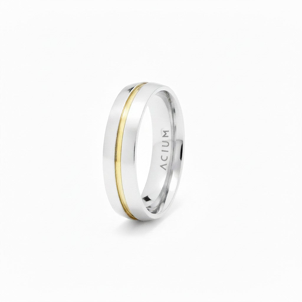 ALIANÇA BASIC ABAULADA COM FILETE DOURADO CENTRAL 6MM