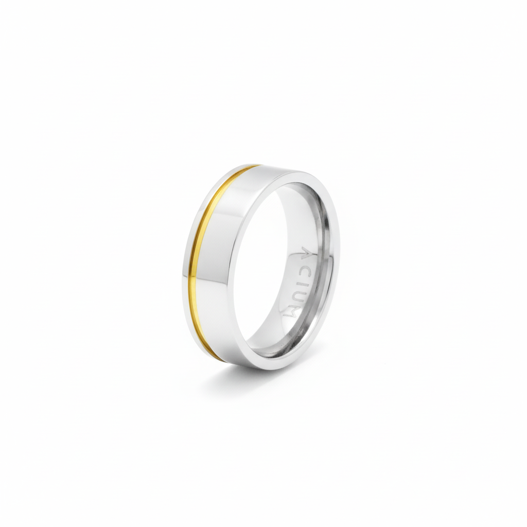 ALIANÇA BASIC RETA AÇO COM FILETE DOURADO LATERAL 6MM