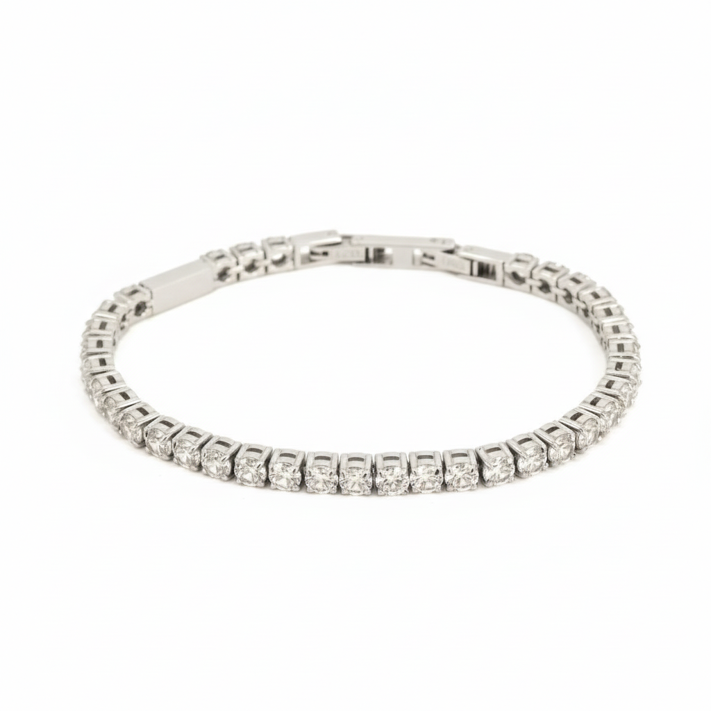 PULSEIRA GLOW RIVIERA GARRAS QUADRADAS COM ZIRCÔNIAS 4MM