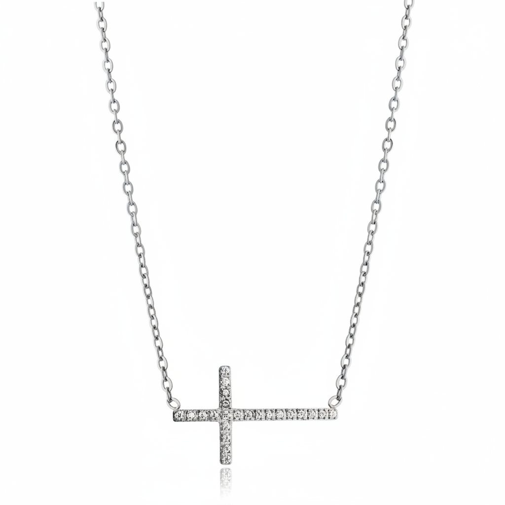 COLAR PRIME CORRENTE CADEADA 1,5MM CRUZ HORIZONTAL COM ZIRCÔNIAS