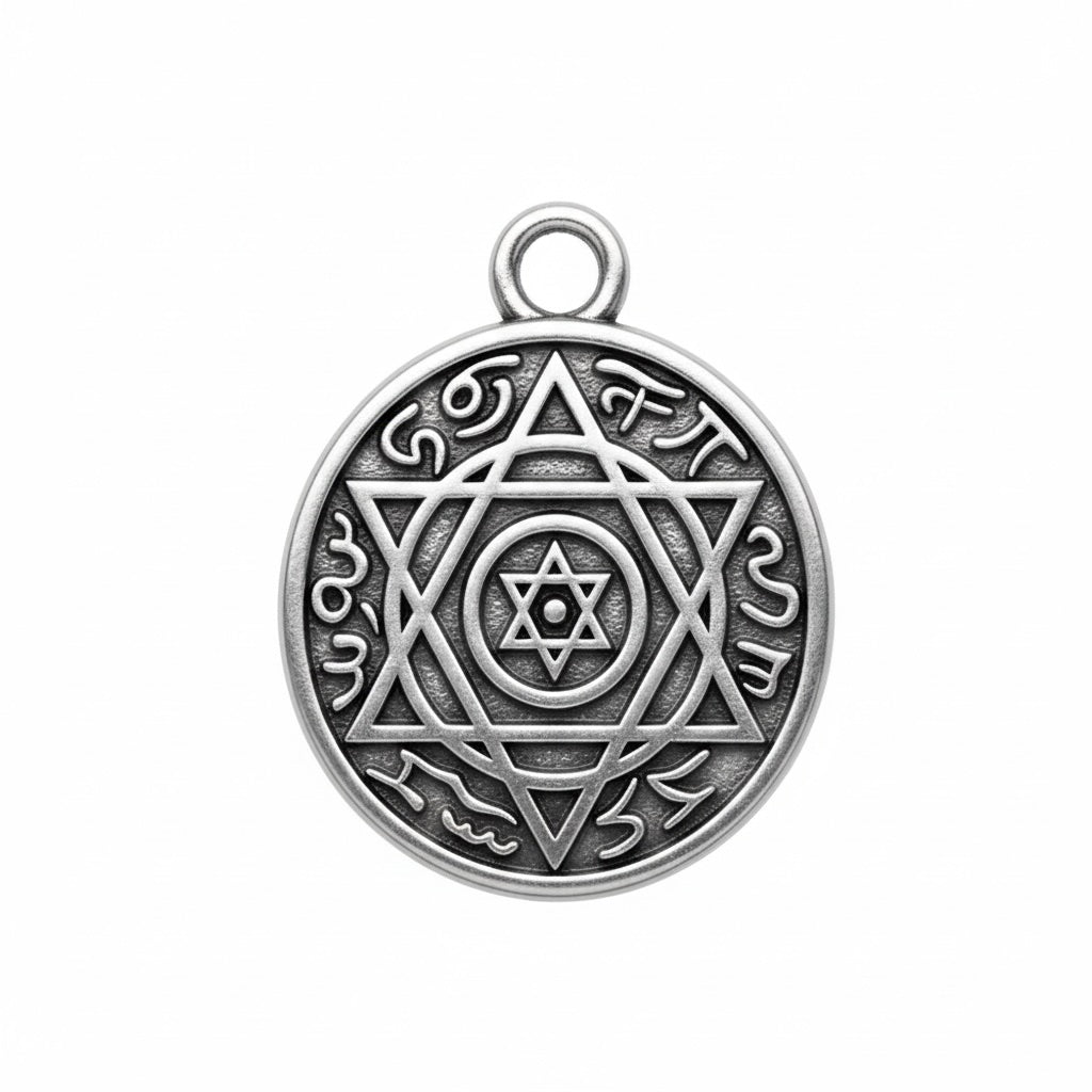 PINGENTE DARK SELO DE PROTEÇÃO HEXAGRAM INSCRIÇÕES MÍSTICAS