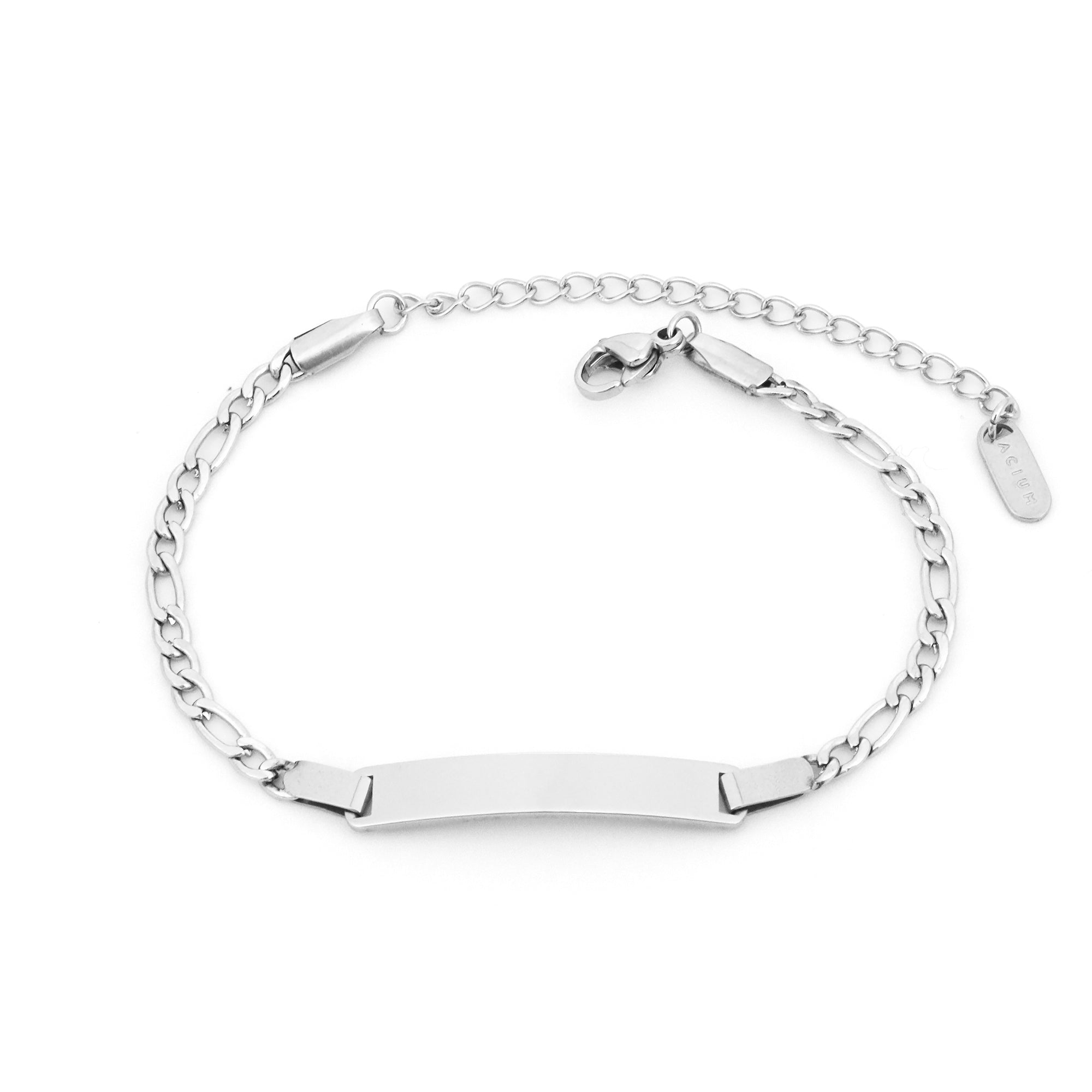 PULSEIRA BABY ELO FÍGARO 3MM COM PLACA PERSONALIZÁVEL ALONGADOR