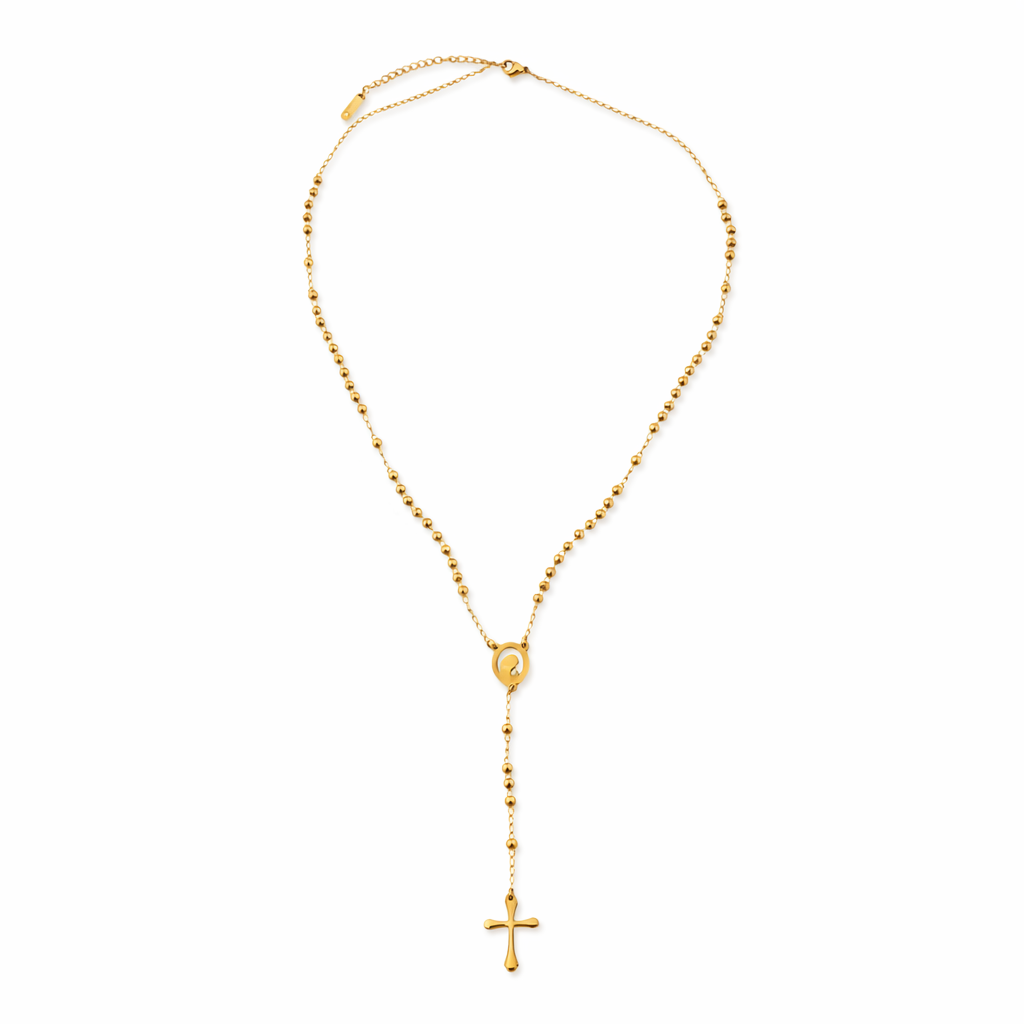 TERÇO FAITH BOLINHA PINGENTE "NOSSA SENHORA E CRUZ"