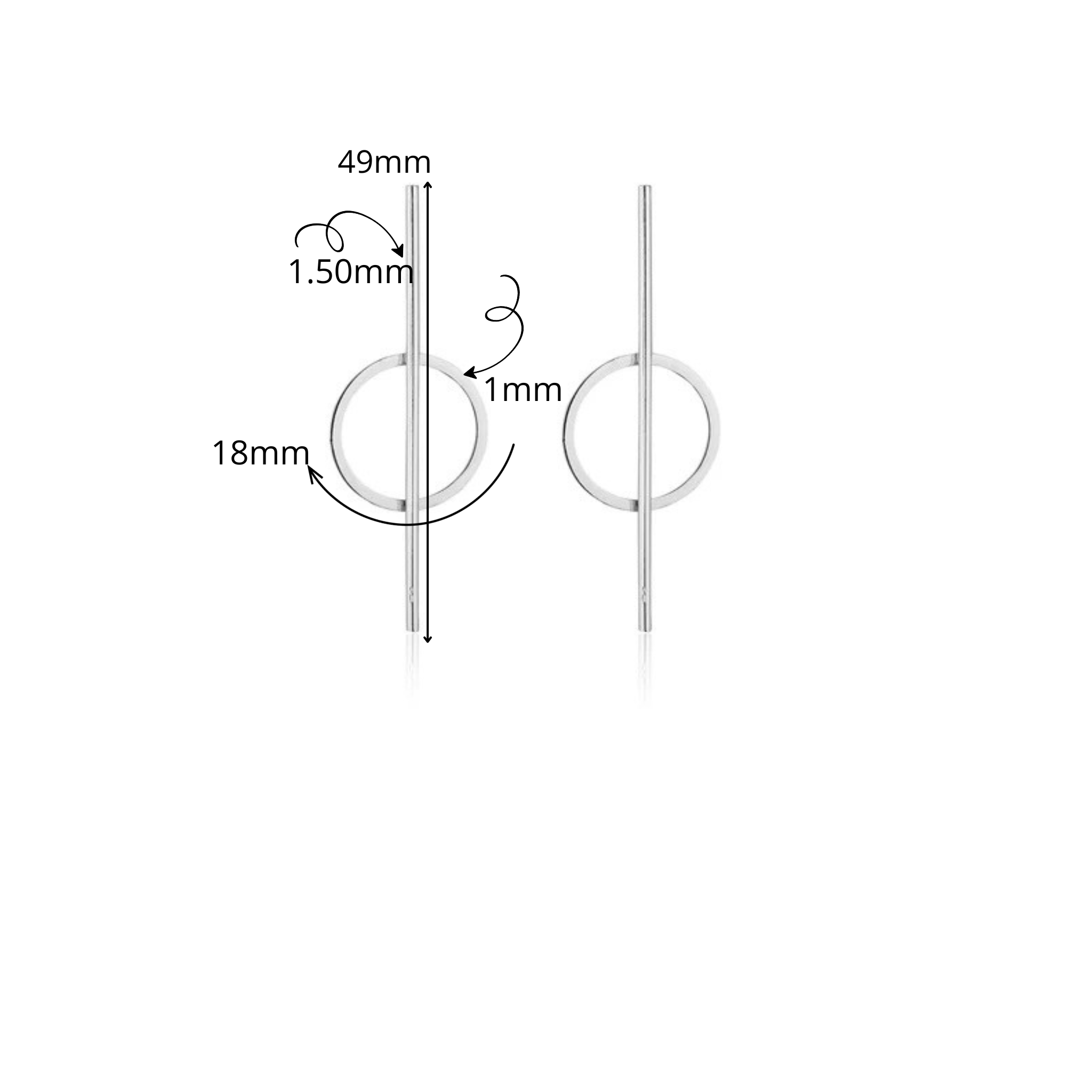 BRINCO POP HASTE RETA LONGA COM PENDENTE CÍRCULO VAZADO AÇO POLIDO