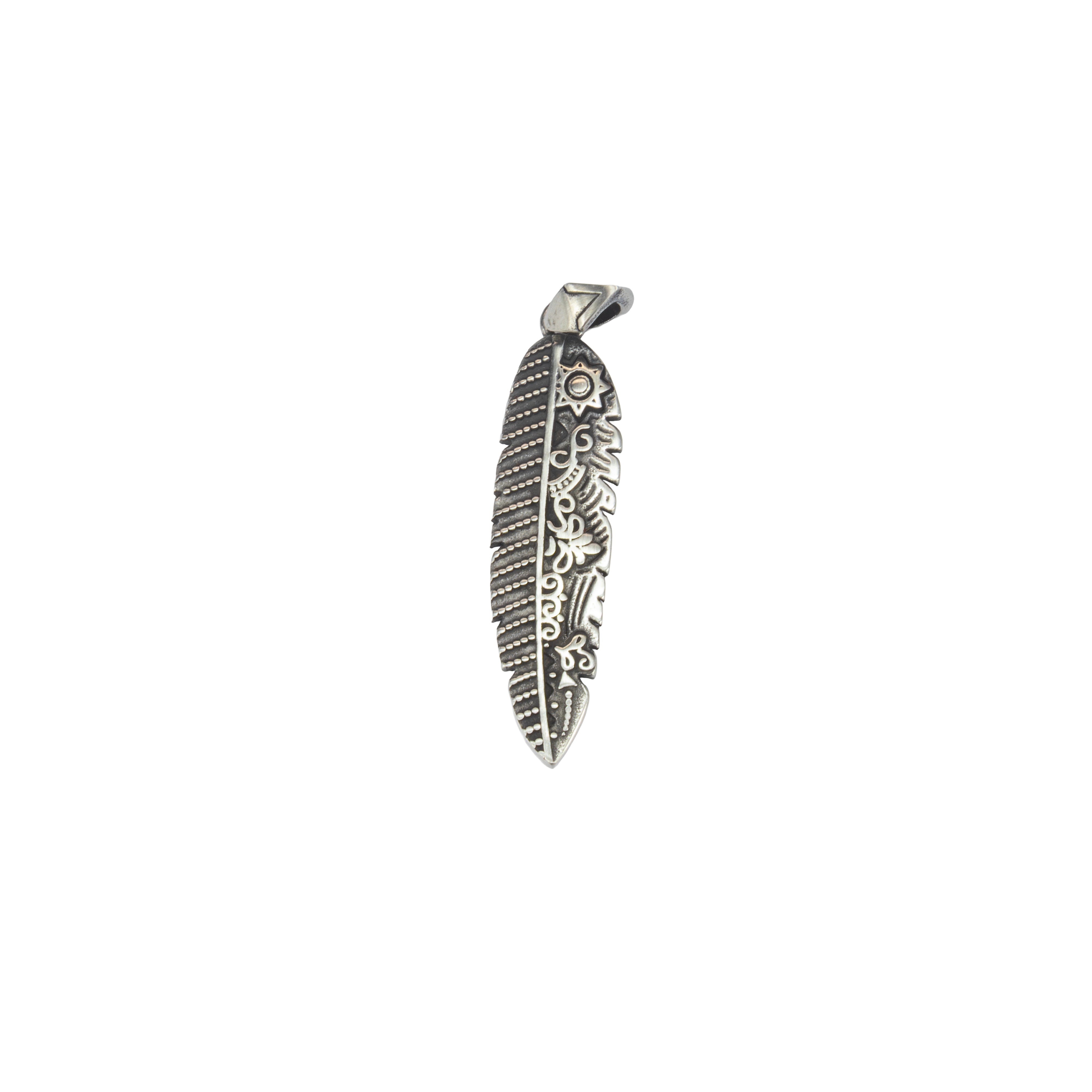 PINGENTE SOFT DARK PENA TOTÊMICA TEXTURIZADA TRIBAL