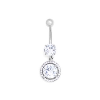 PIERCING DE UMBIGO HASTE PENDENTE REDONDO COM ZIRCÔNIA