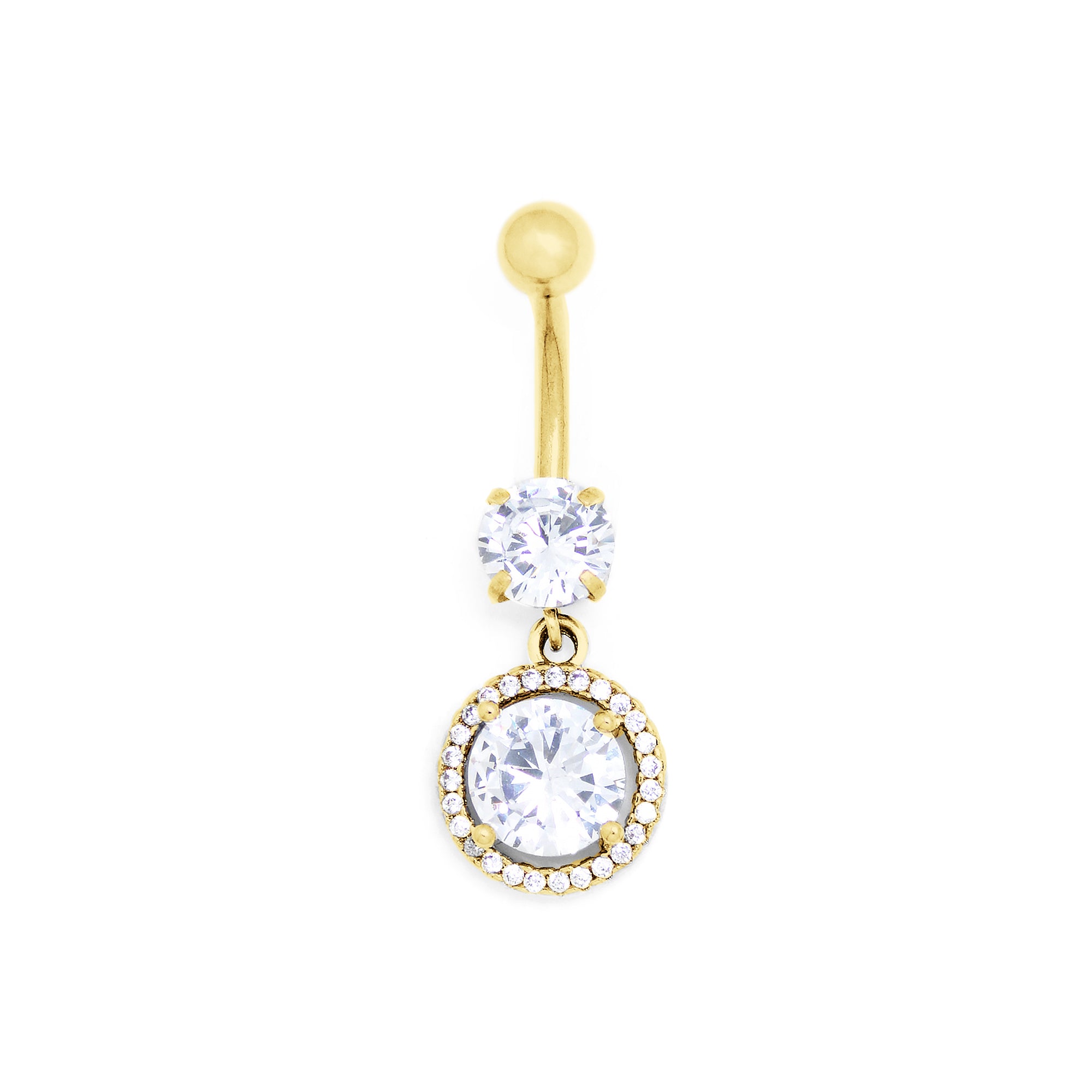 PIERCING DE UMBIGO HASTE PENDENTE REDONDO COM ZIRCÔNIA