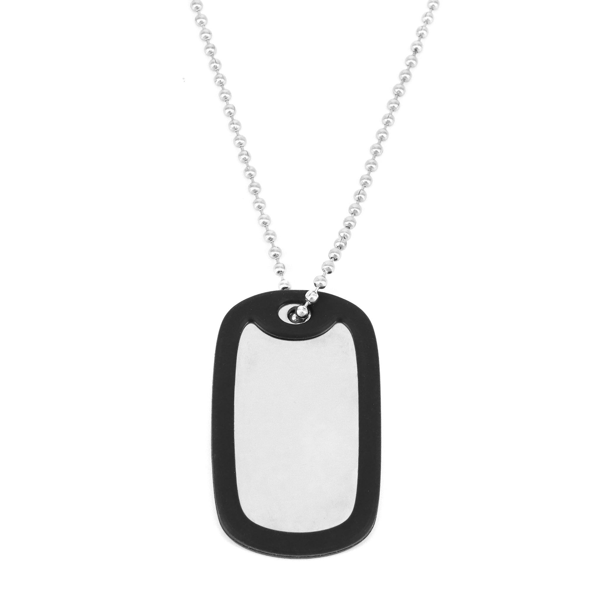 COLAR ARMY TAG CORRENTE BOLINHA 2MM PLACA COM BORRACHA VULCANIZADA "G" 30X45 (MM)