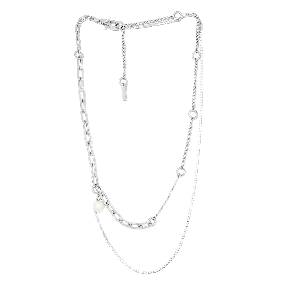 COLAR GLOW CADEADA ELOS DUPLOS RIVIERAS COM ZIRCÔNIAS E UMA PÉROLA