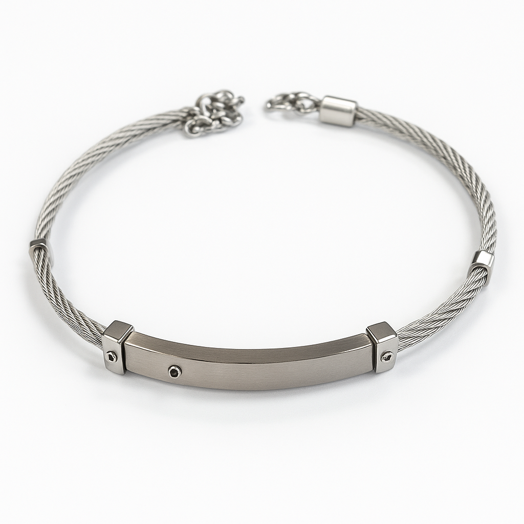 BRACELETE PRIME CABO NAUTICO DUPLO COM PLACA CENTRAL LISA FECHO LAGOSTA PREMIUM