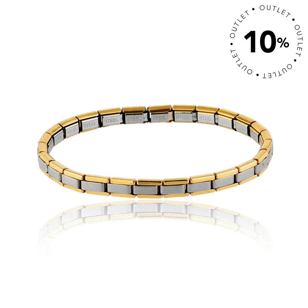 PULSEIRA GOMO ELÁSTICO FINA 5MM AÇO COM BORDA DOURADA