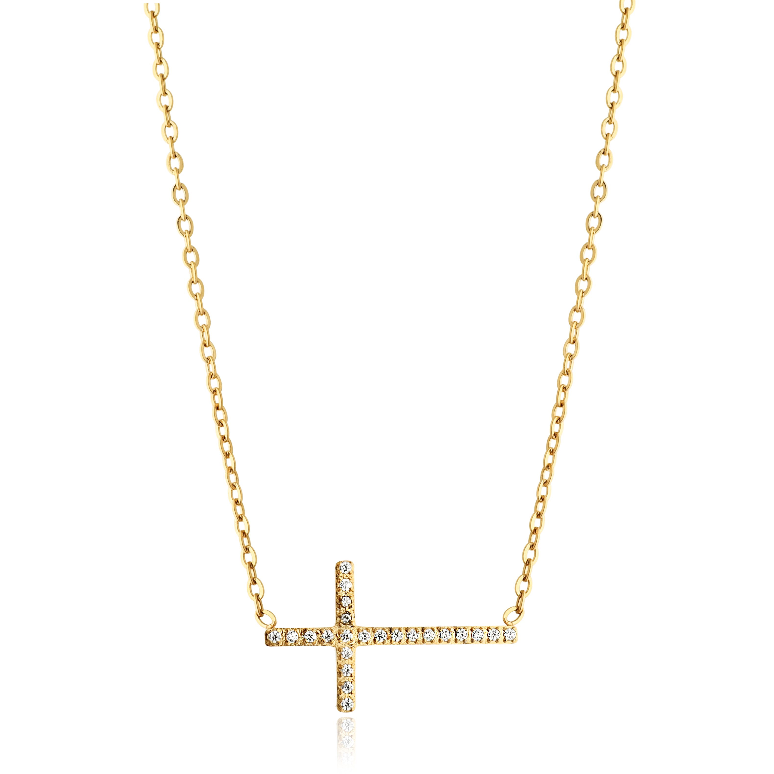 COLAR PRIME CORRENTE CADEADA 1,5MM CRUZ HORIZONTAL COM ZIRCÔNIAS