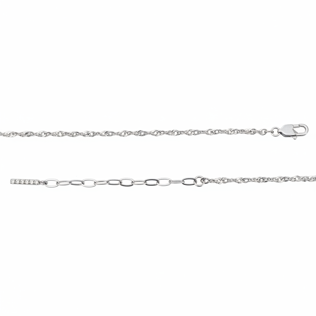 CORRENTE 45CM PREMIUM SINGAPURA 1,80MM ALONGADOR FILETE COM MICROS ZIRCÔNIAS