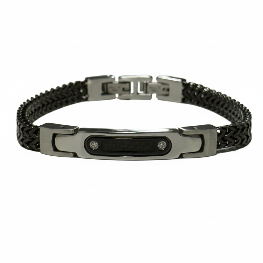 PULSEIRA PRIME TRAMA ESCAMAS PLACA CENTRAL COM 2 ZIRCÔNIAS FECHO DUPLO