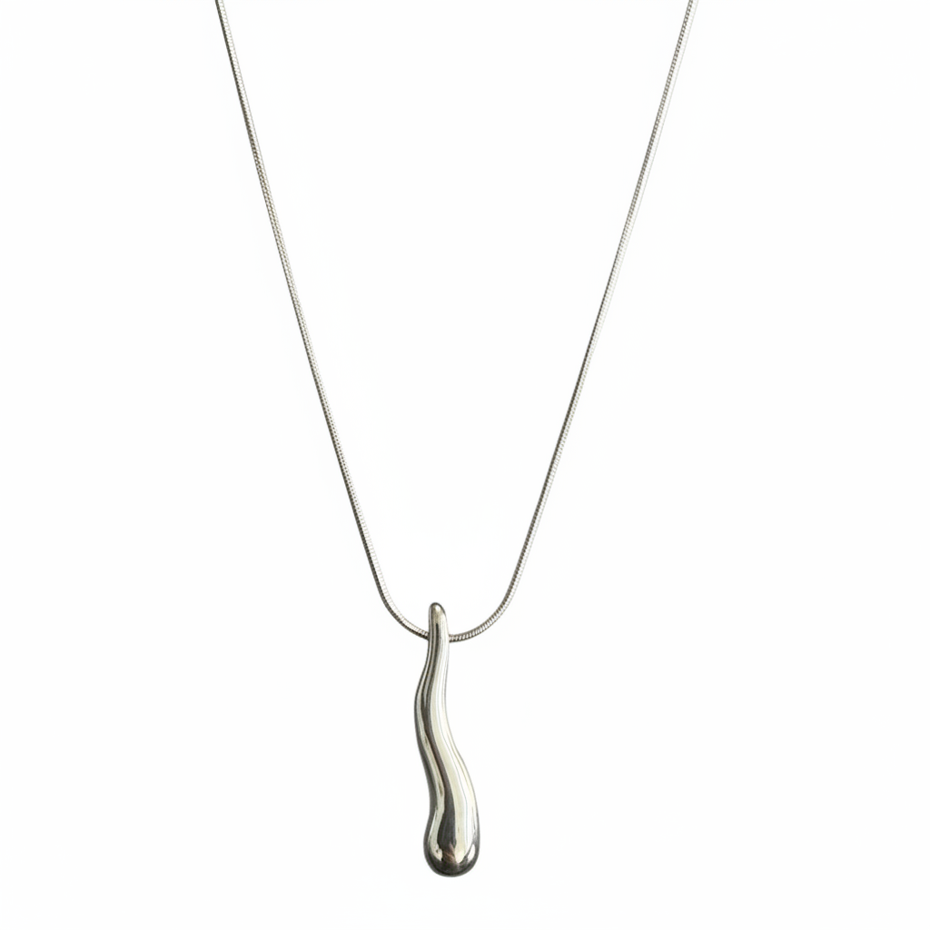 COLAR CASUAL CORRENTE RABO DE RATO 1MM PINGENTE GOTA ORGÂNICA