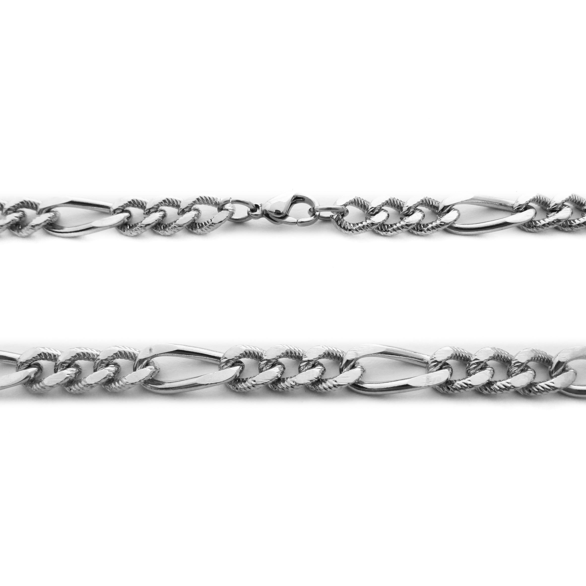 CORRENTE POP FIGARO CHANFRADA 3X1 COM FRISOS AÇO POLIDO 7MM