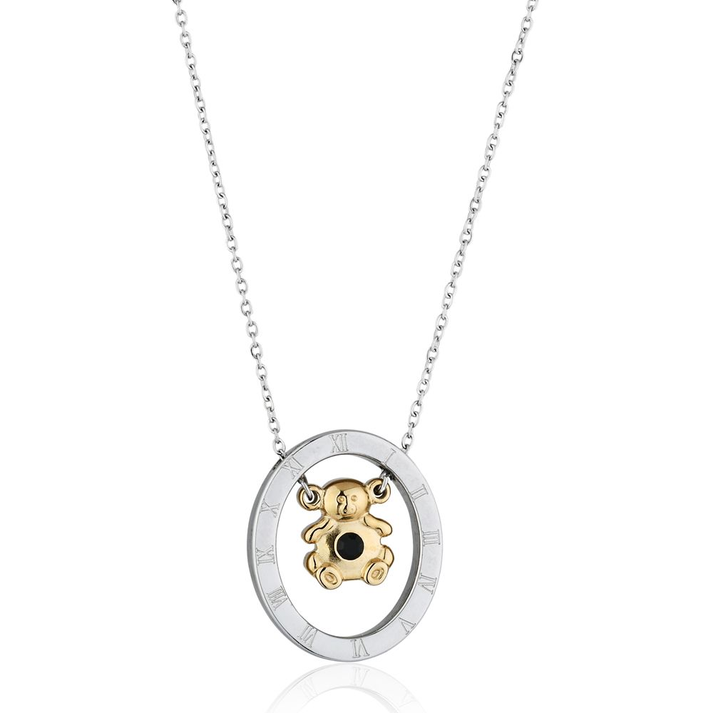 COLAR BASIC CADEADA 1,5MM MEDALHA VAZADA URSO DOURADO ZIRCÔNIA BLACK 21X26X4(MM)