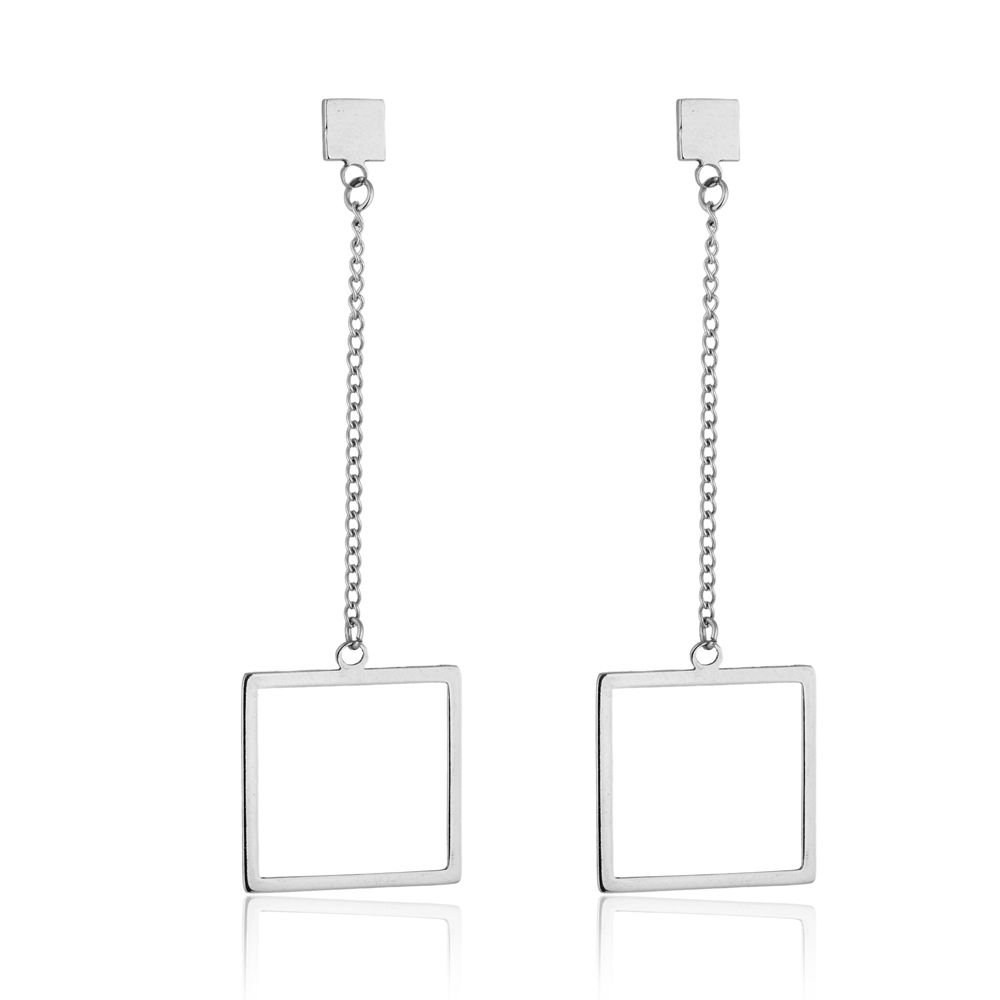 BRINCO POP CADEADA COM PENDENTE QUADRADO VAZADO AÇO POLIDO