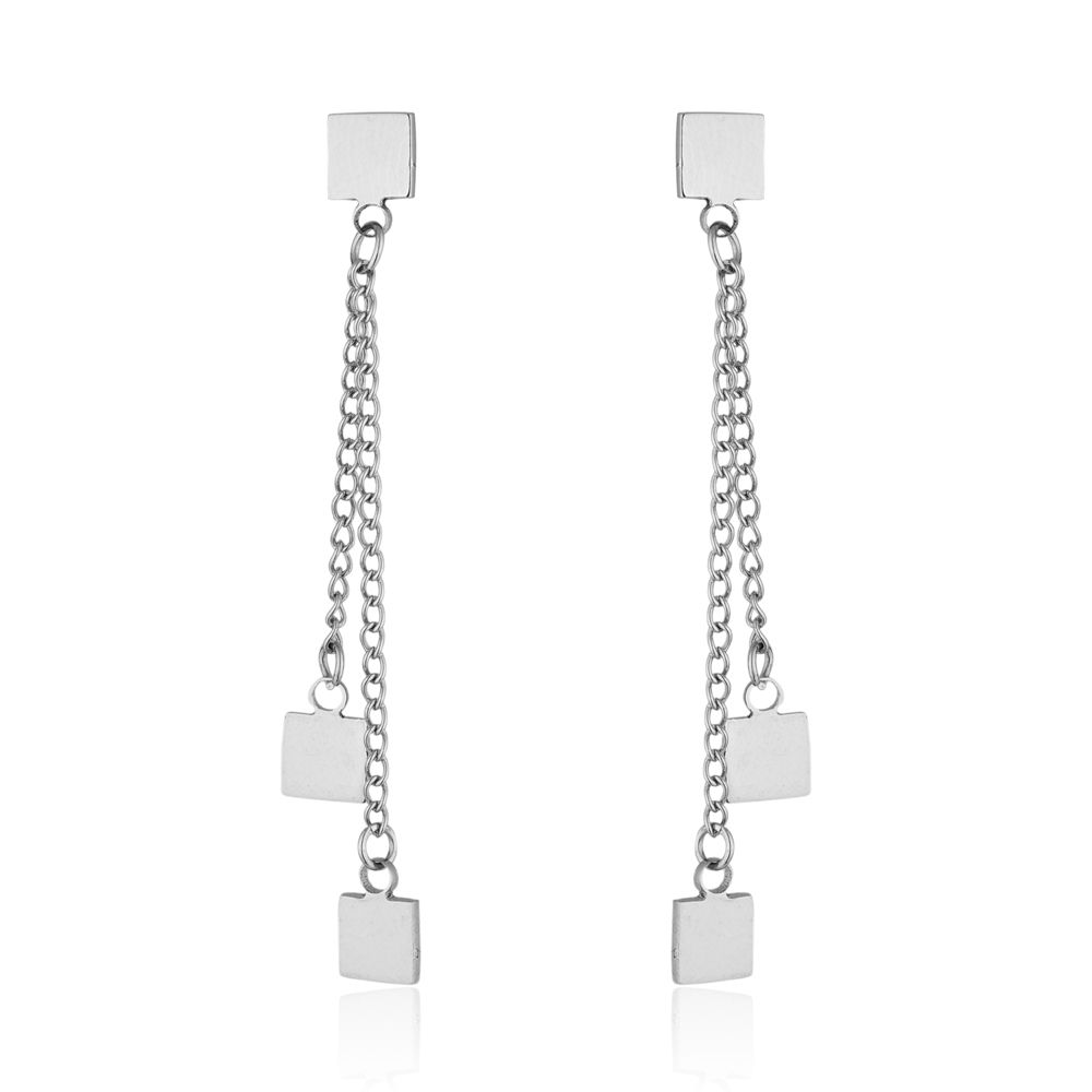 BRINCO POP CADEADA DUPLA COM PENDENTES QUADRADOS AÇO